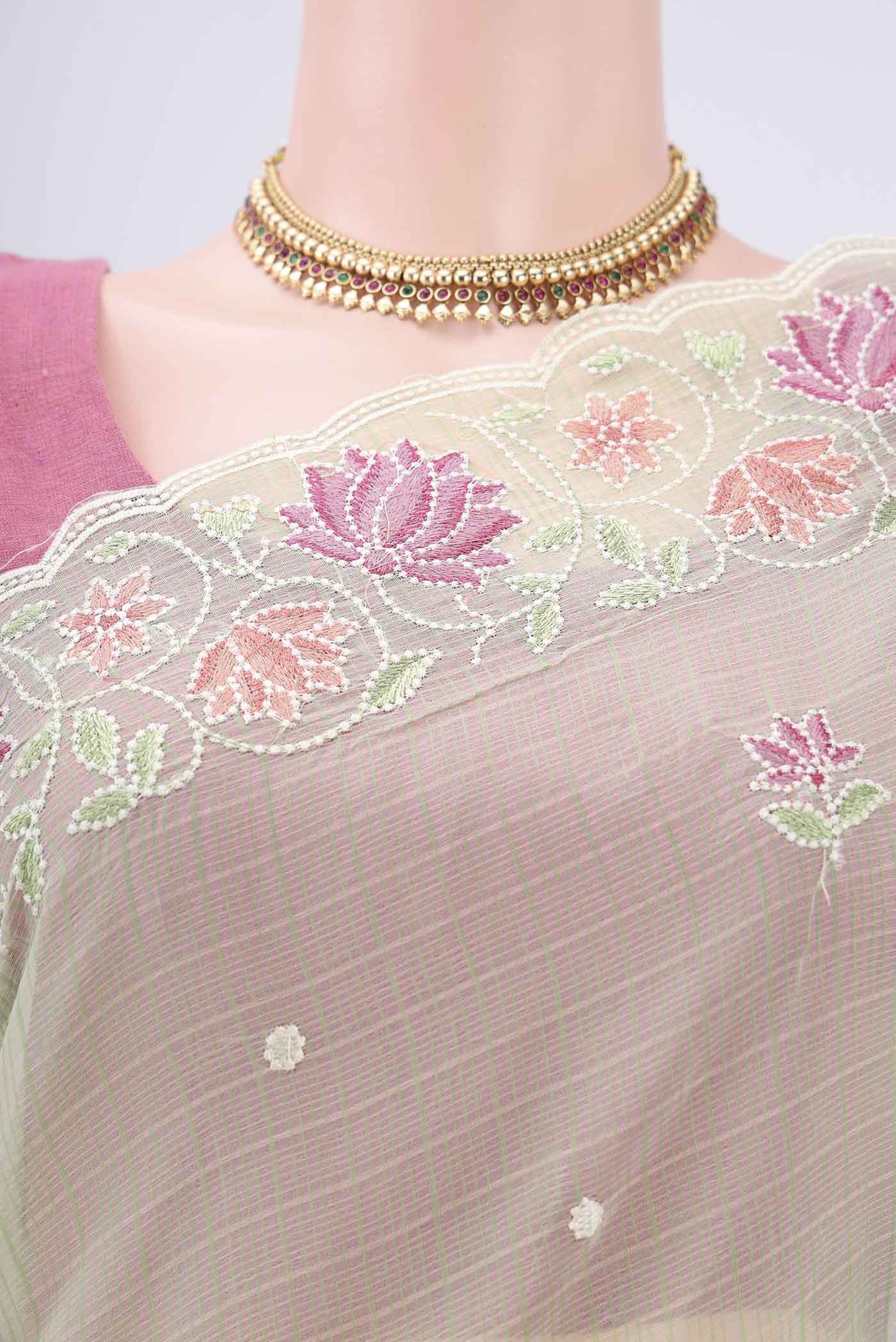 Light Green Blended Kota Cotton Saree - Image 2