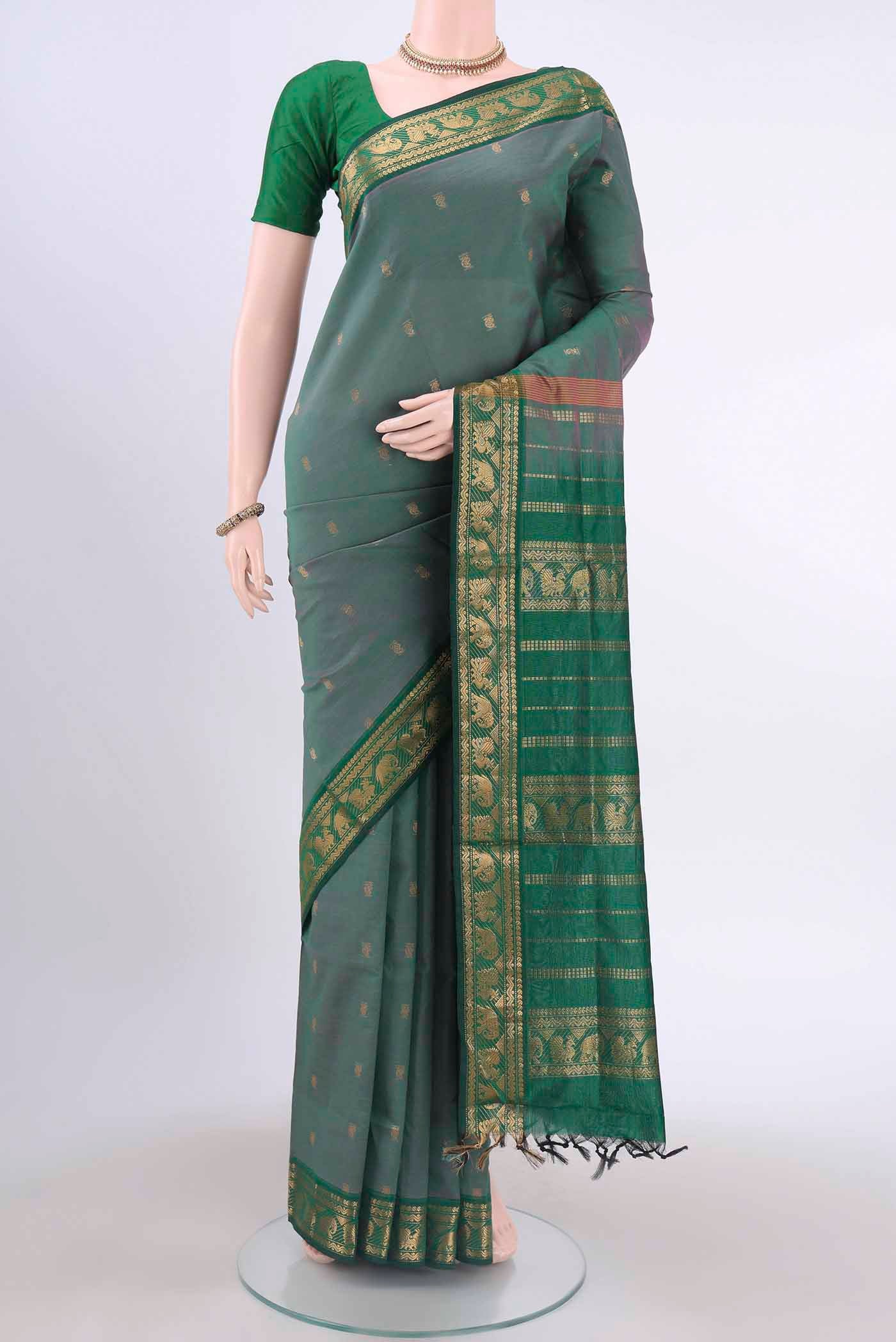 Light Green Blended Poly Cotton Saree