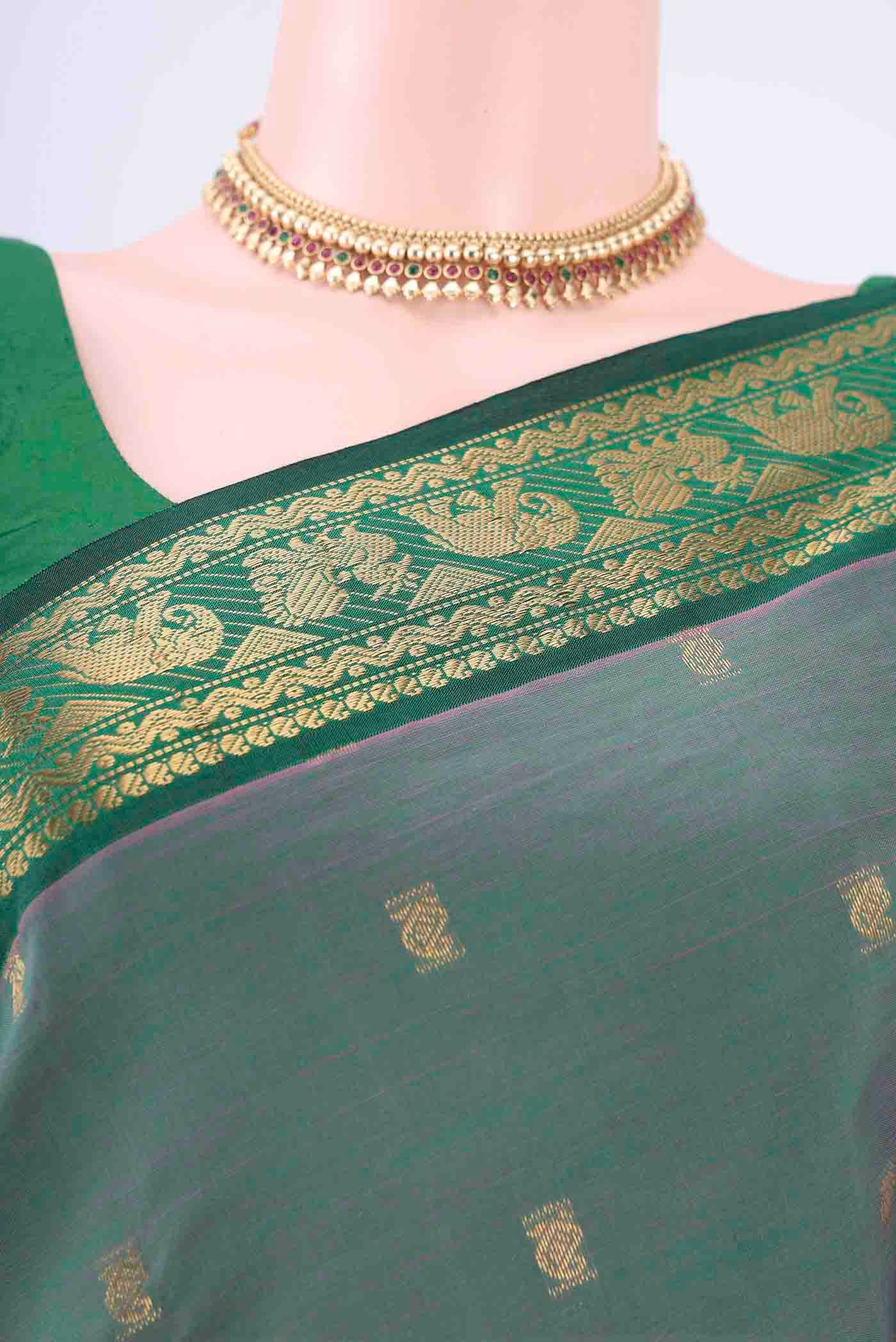Light Green Blended Poly Cotton Saree - Image 2