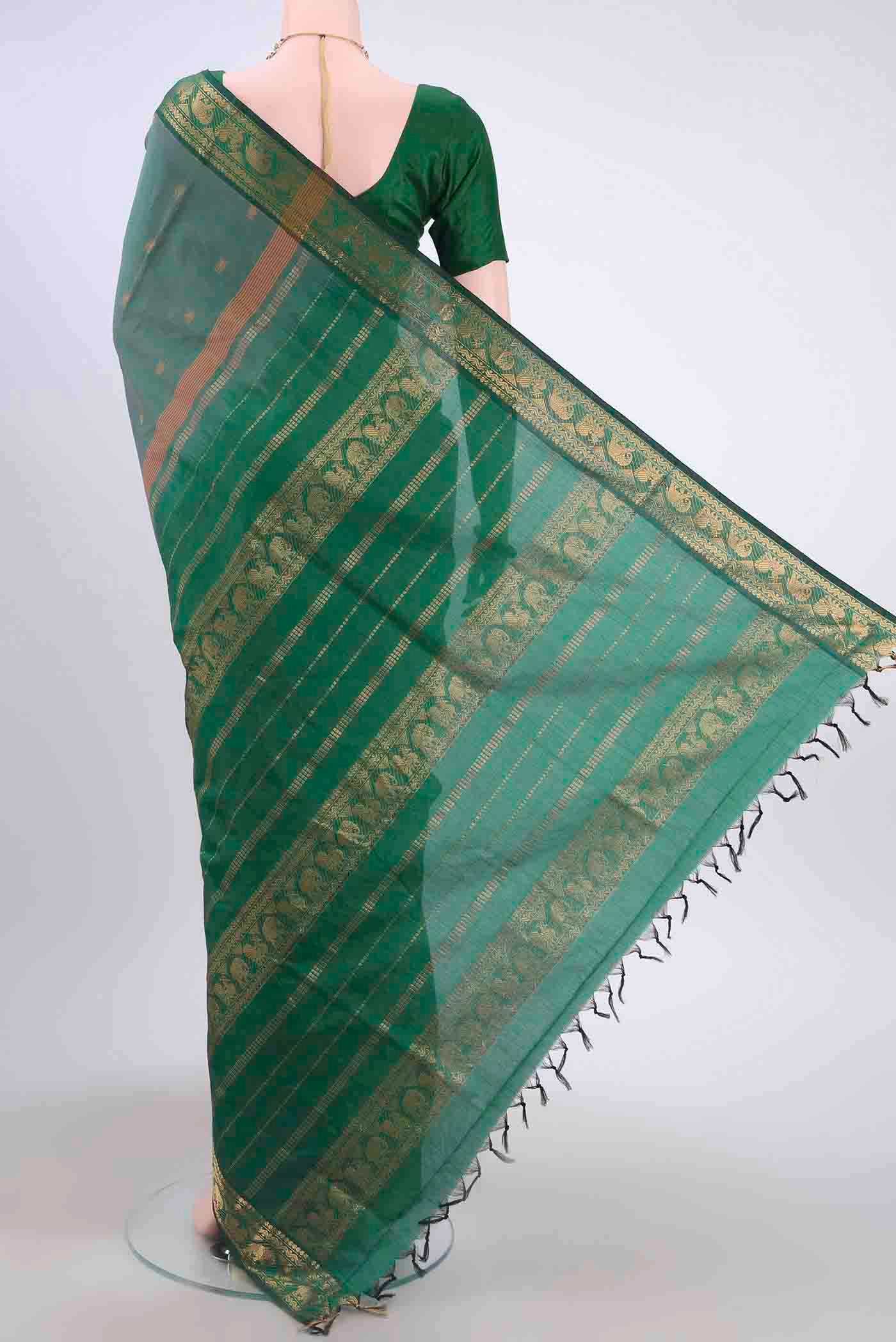 Light Green Blended Poly Cotton Saree - Image 3