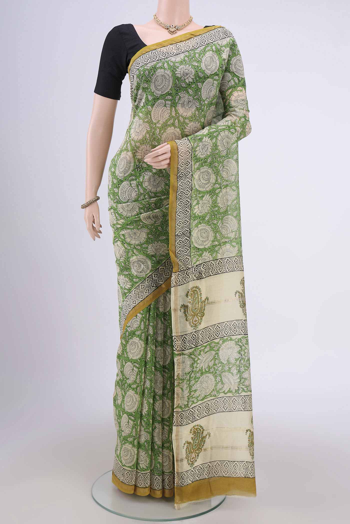 Light Green Chanderi Silk Cotton Saree