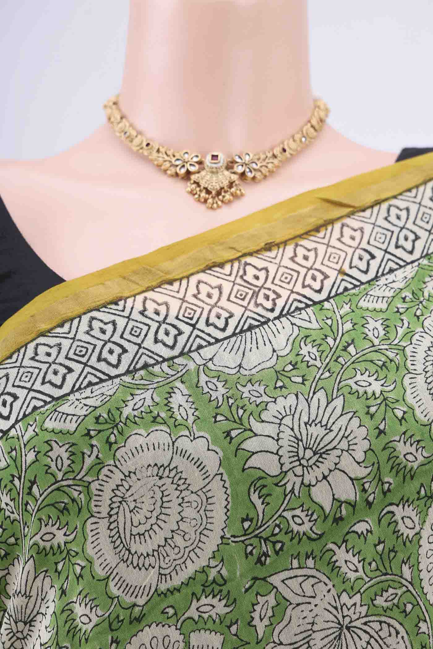 Light Green Chanderi Silk Cotton Saree - Image 2