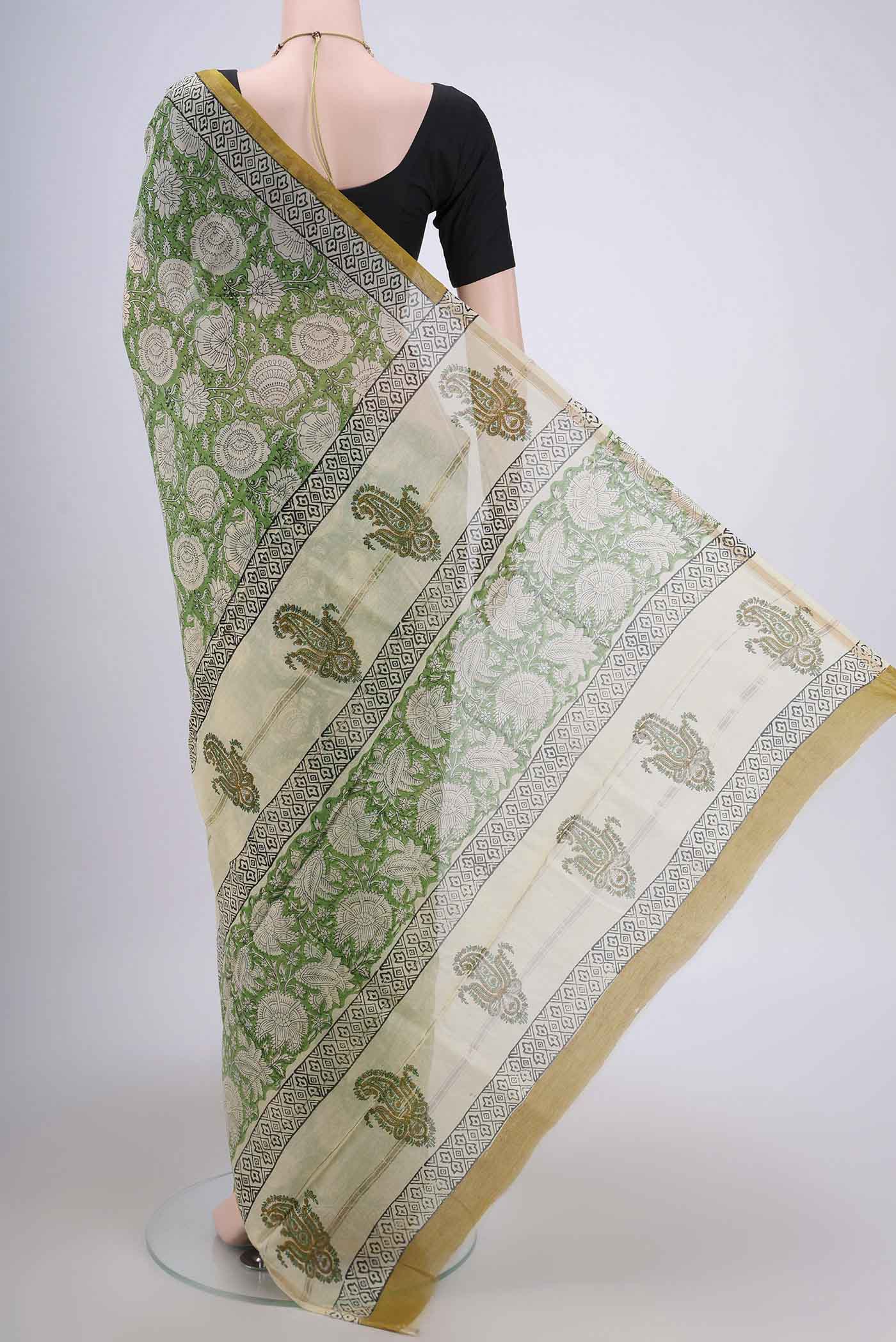 Light Green Chanderi Silk Cotton Saree - Image 3