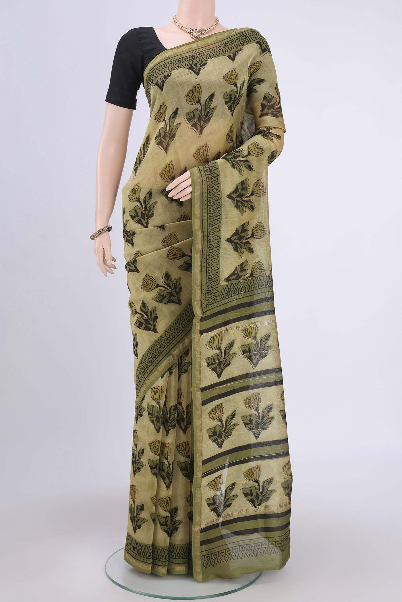 Beige Chanderi Silk Cotton Saree