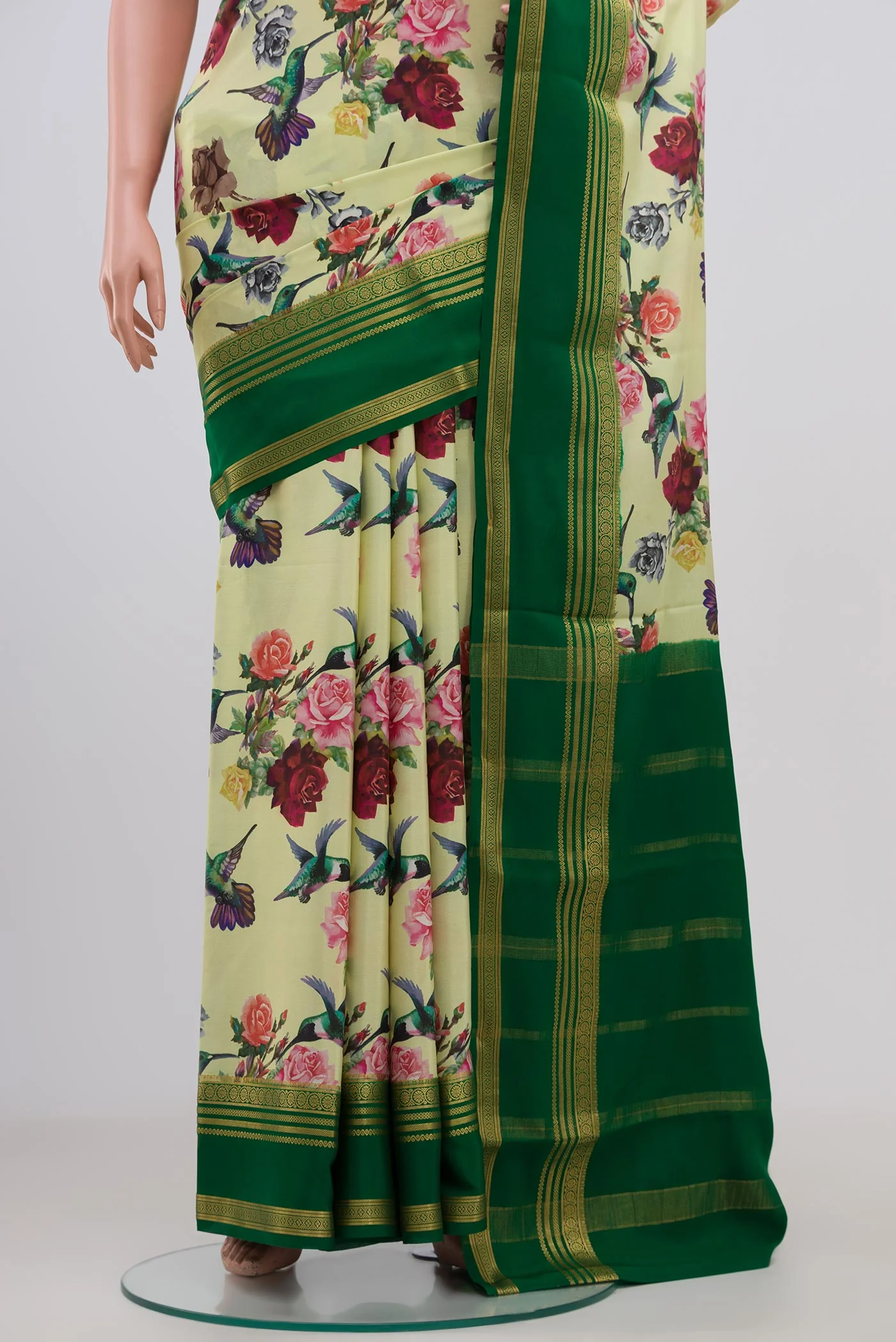 Light Green Mysore Crepe Saree - Image 3