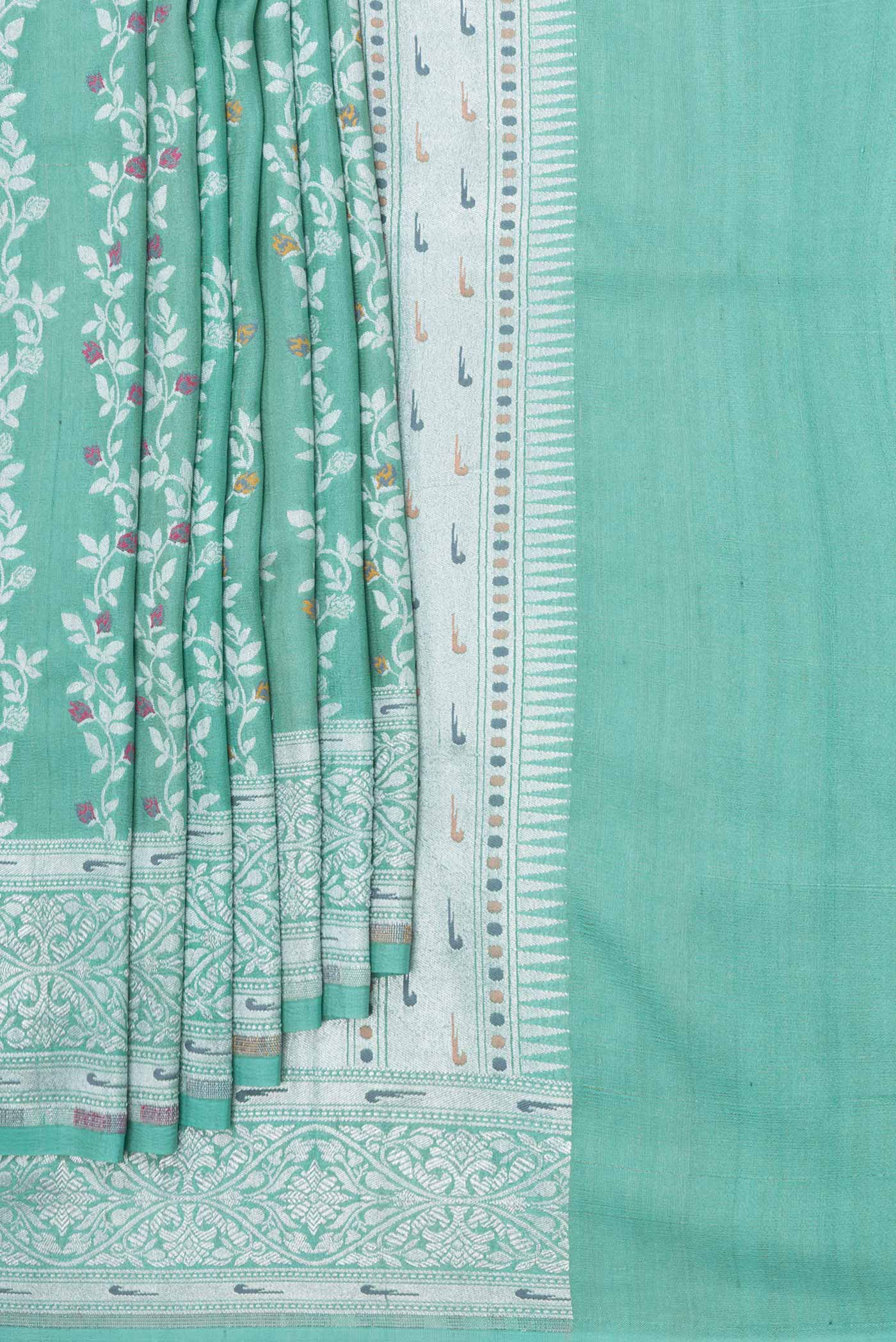 Light Green Dual Tone Banarasi Silk Saree - Image 4