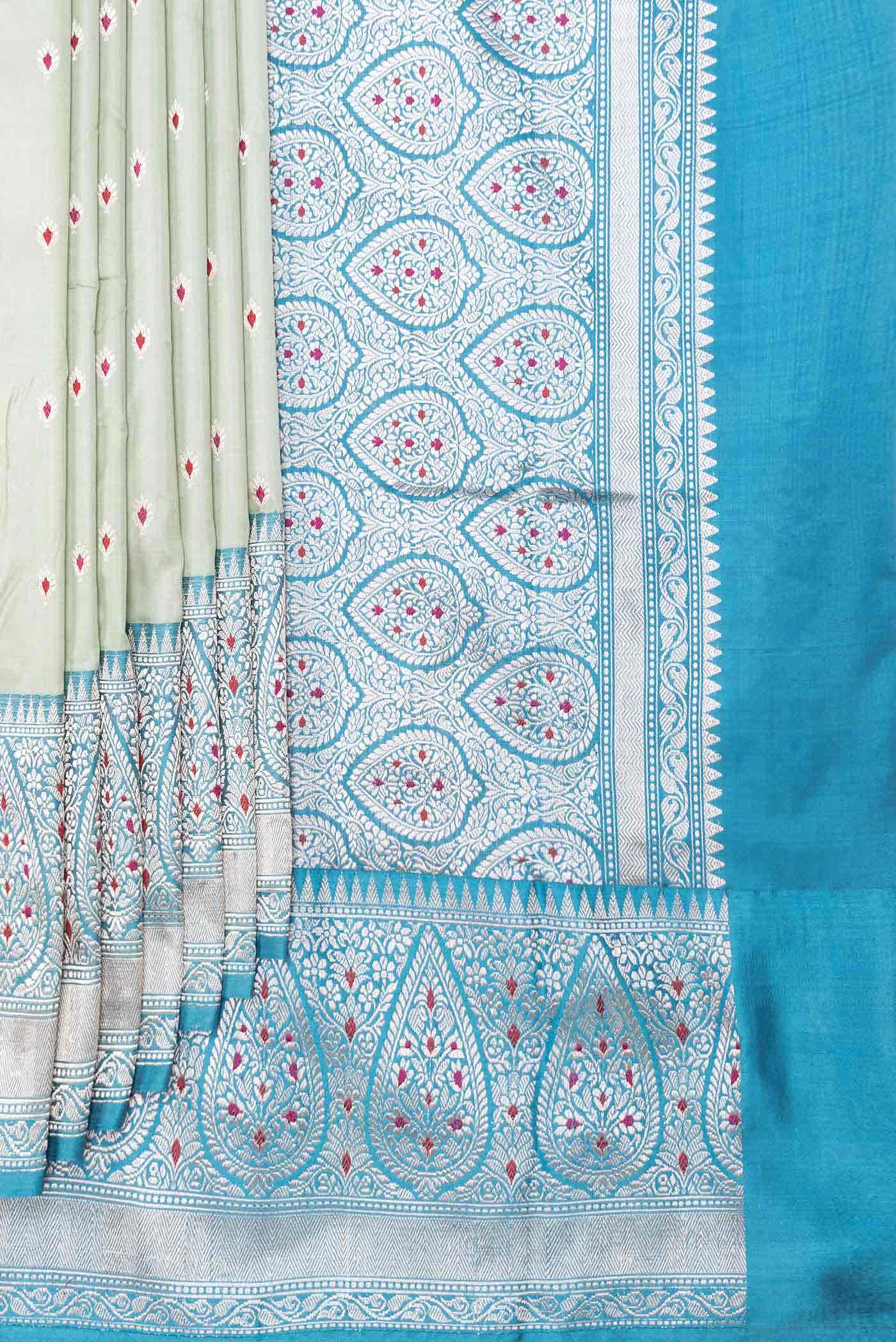 Light Green Dual Tone Banarasi Silk Saree - Image 2