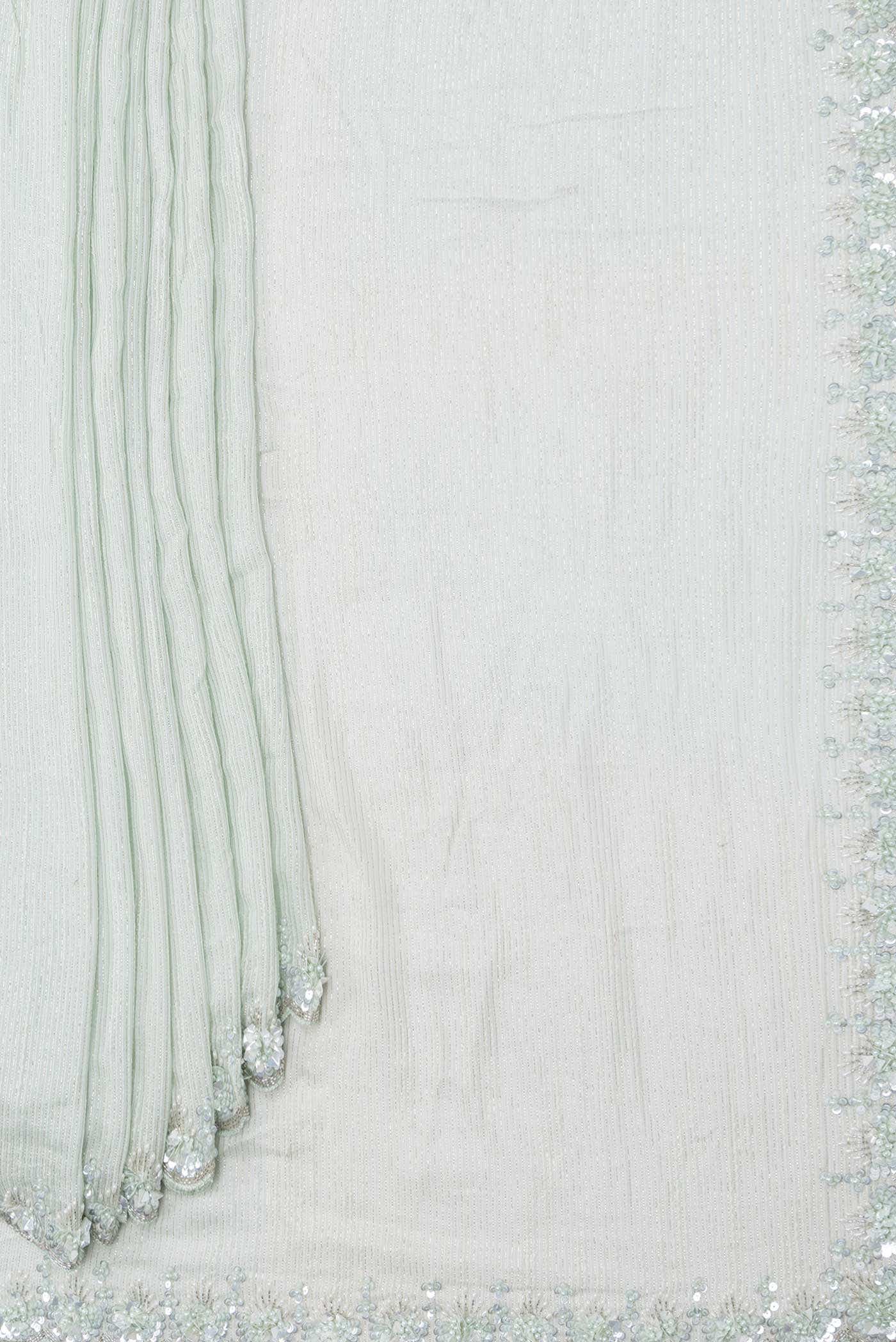 Light Green Dual Tone Blended Mysore Georgette Saree - Image 2
