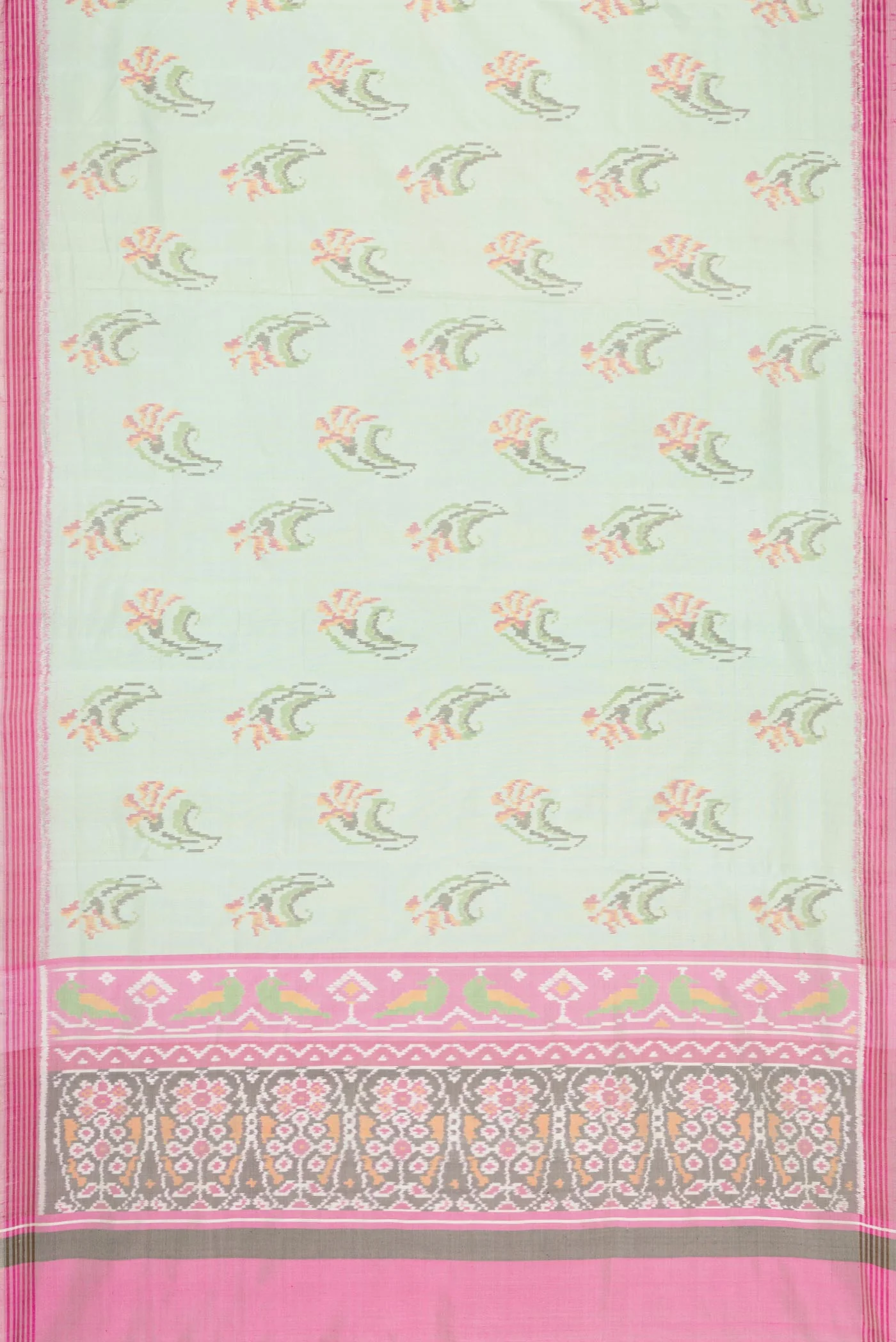 Light Green Dual Tone Double Ikat Saree - Image 6