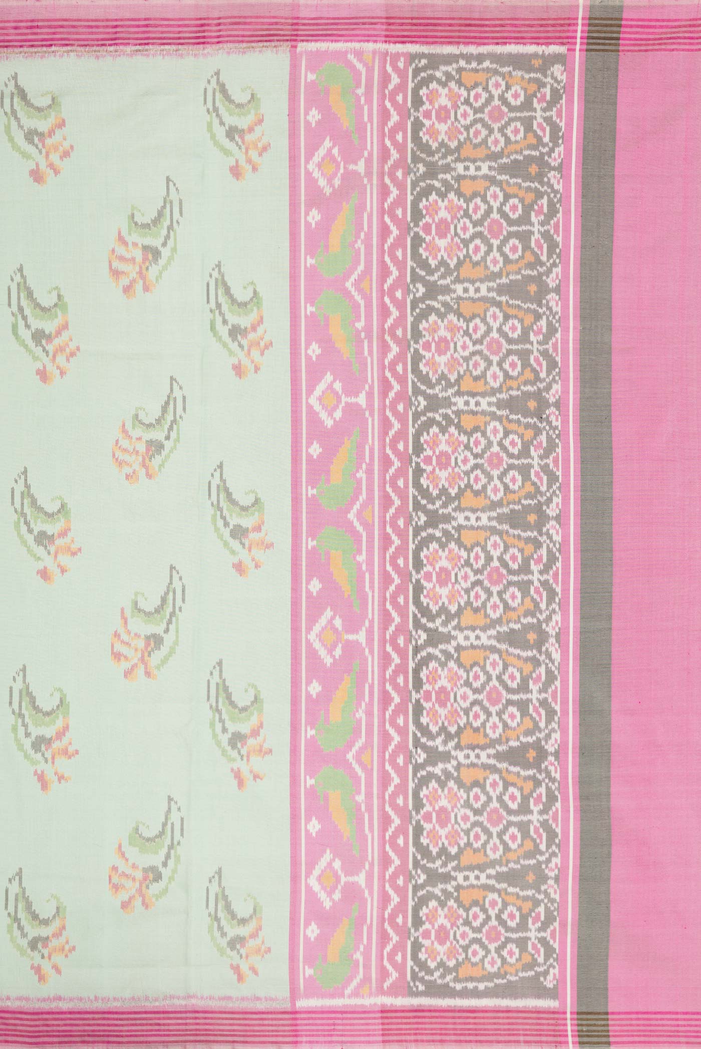 Light Green Dual Tone Double Ikat Saree - Image 7