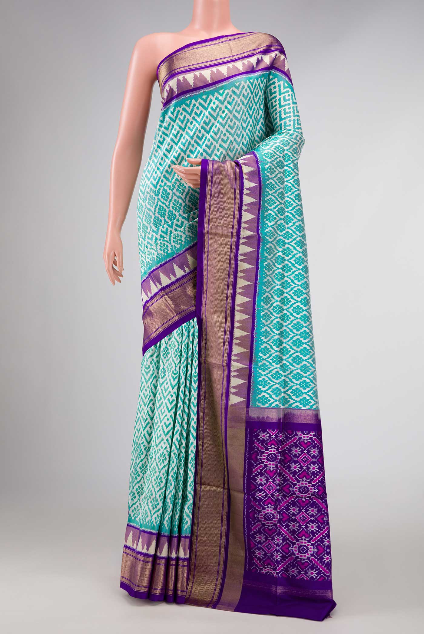 Light Green Dual Tone Double Ikat Saree