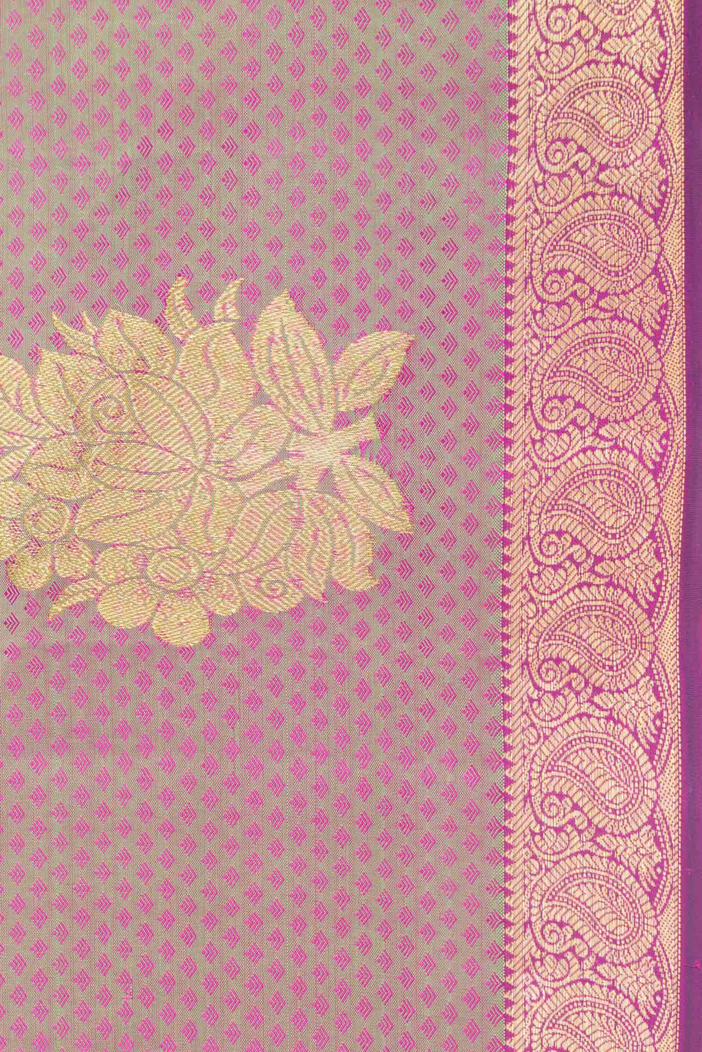 Light Green Dual Tone Kanjivaram Silk Saree - Image 3
