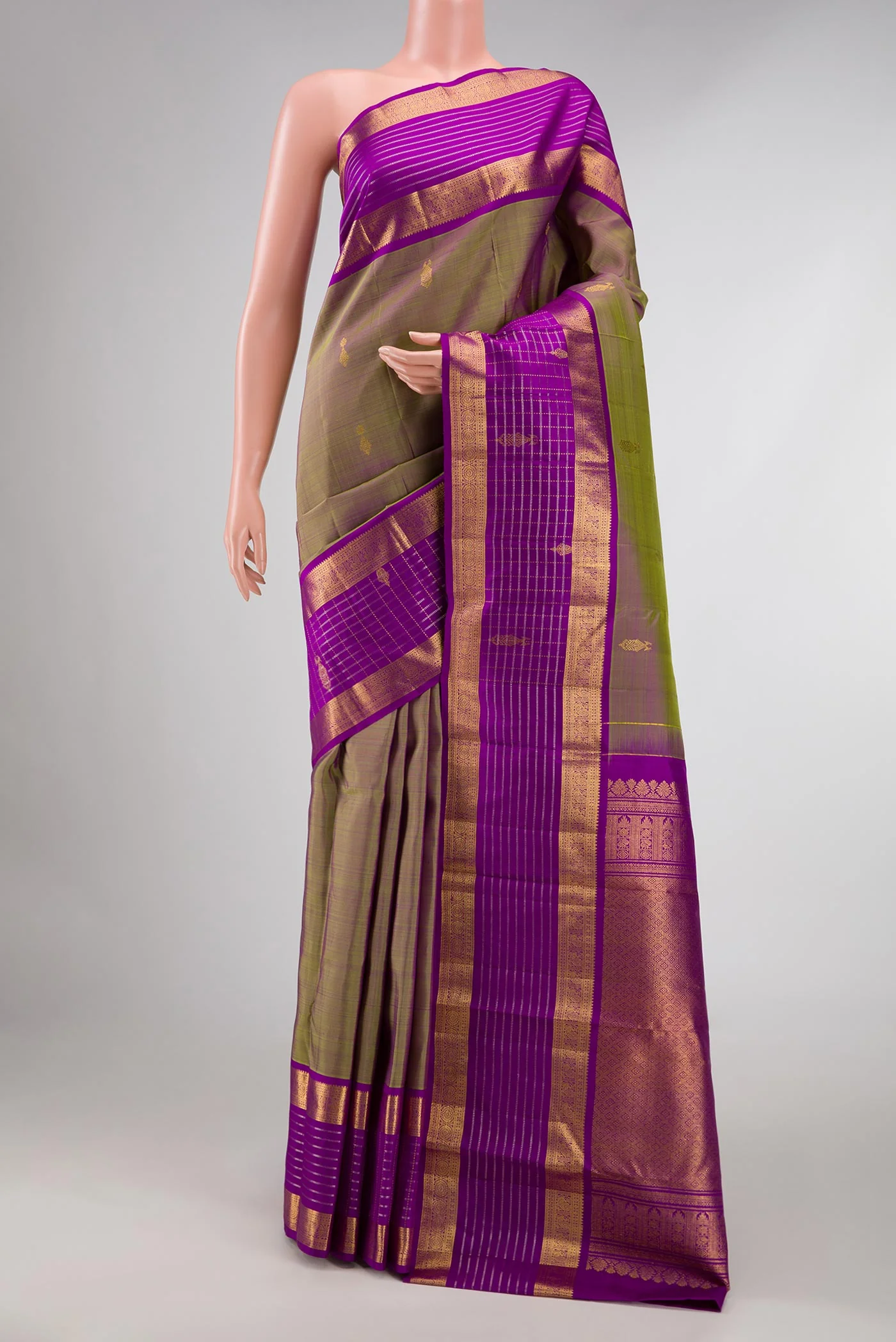 Green with Purple Color Kanjivaram Silk Saree