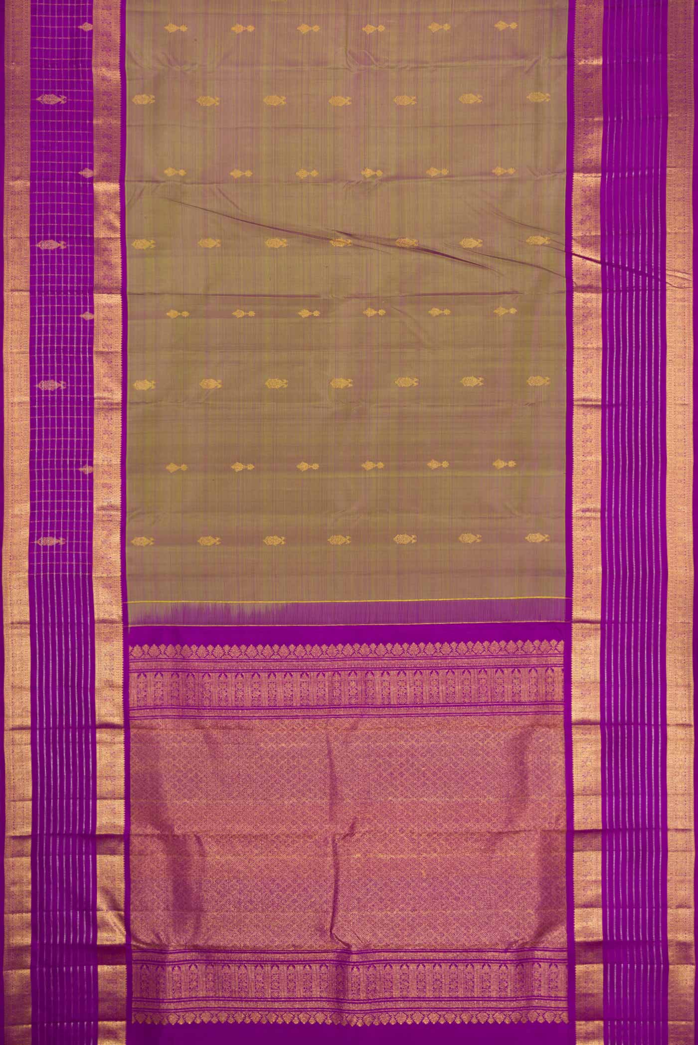 Green with Purple Color Kanjivaram Silk Saree - Image 6