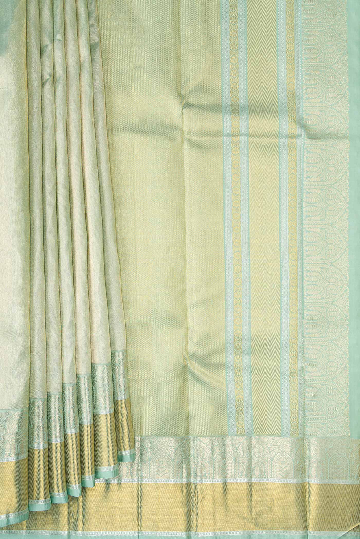 Mint Green Dual Tone Kanchipuram Tissue Silk Saree - Image 4