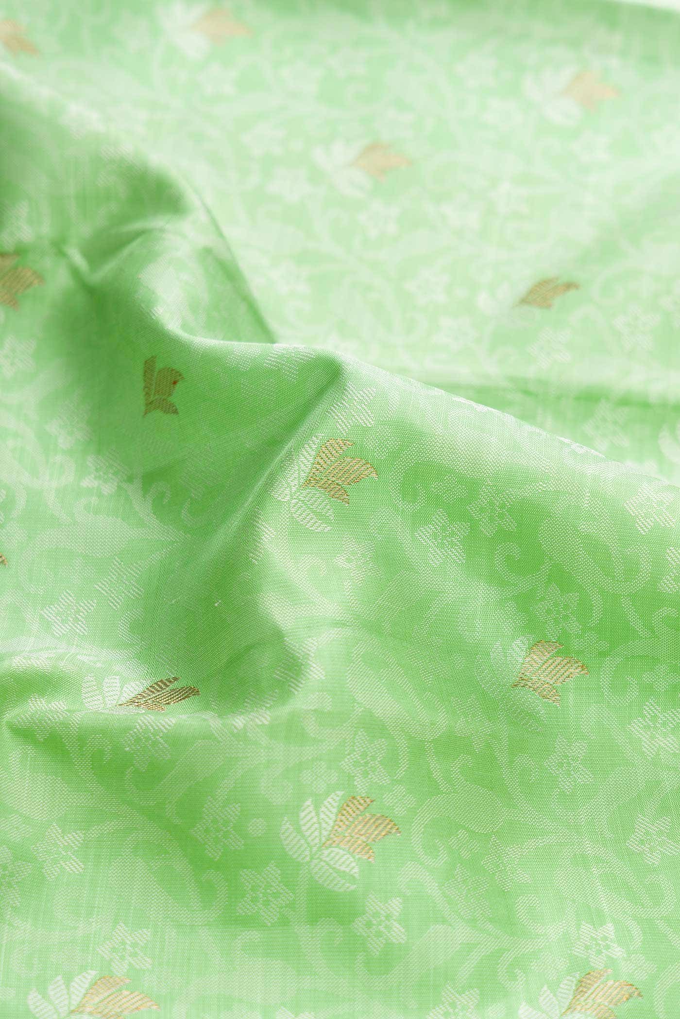 Pure Silk Pure Zari Light Green Dual Tone Kanchipuram Saree - Image 3
