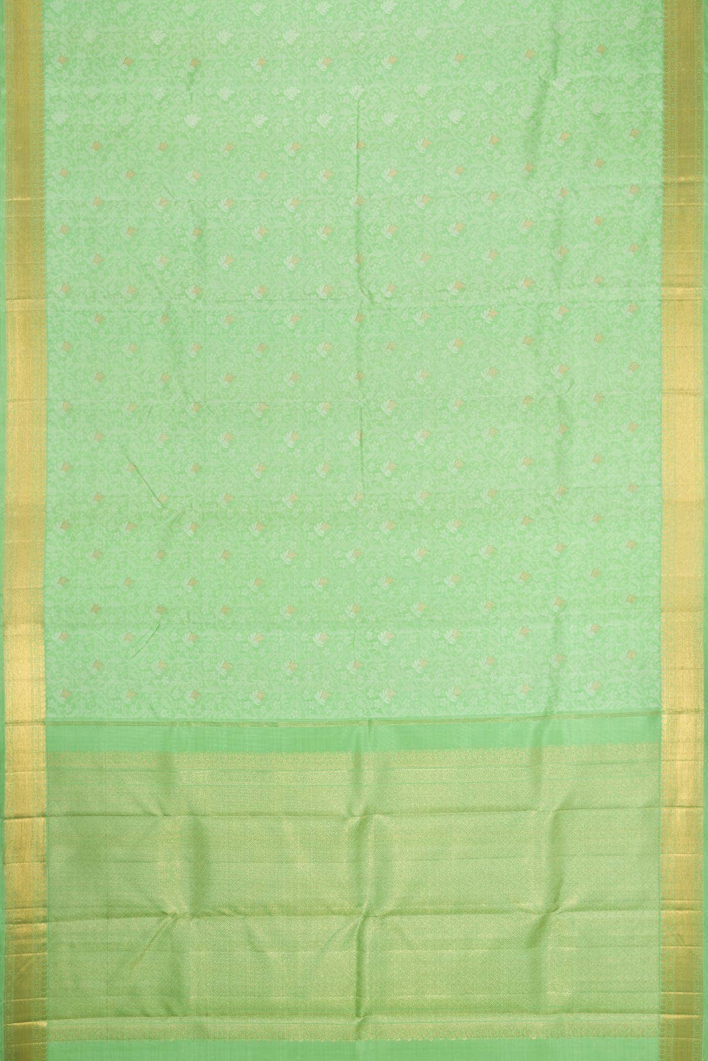 Pure Silk Pure Zari Light Green Dual Tone Kanchipuram Saree - Image 4