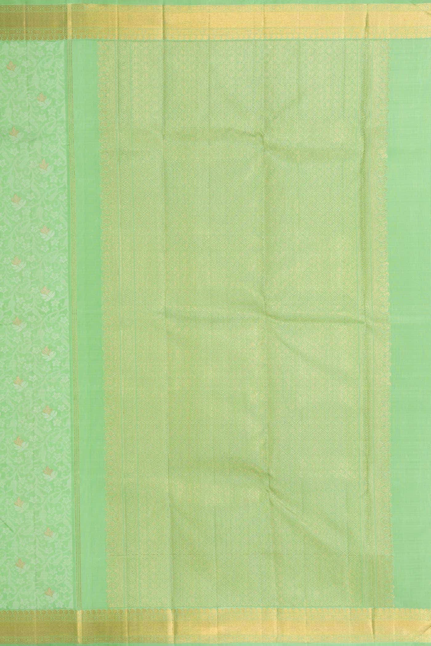 Pure Silk Pure Zari Light Green Dual Tone Kanchipuram Saree - Image 5