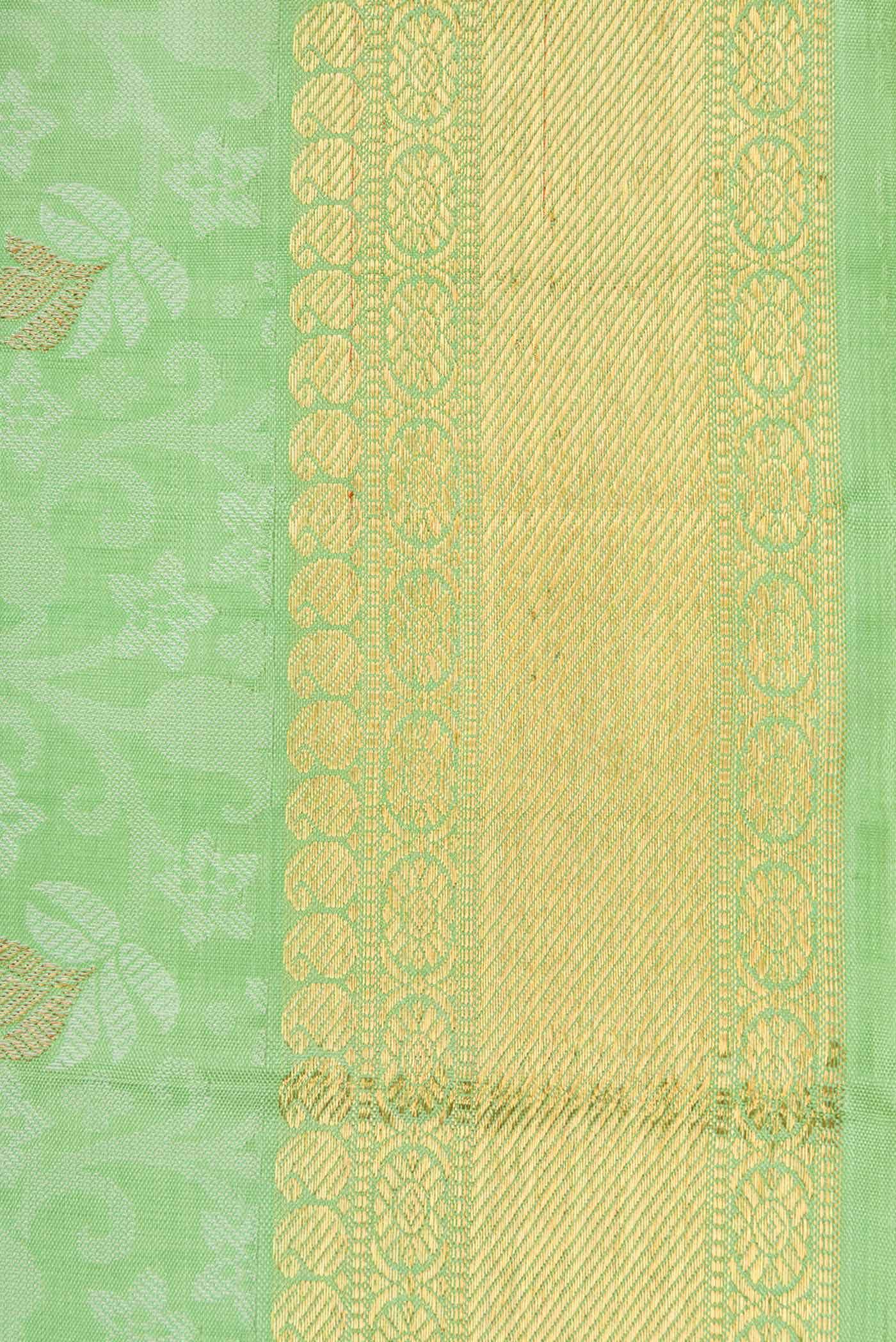 Pure Silk Pure Zari Light Green Dual Tone Kanchipuram Saree - Image 6