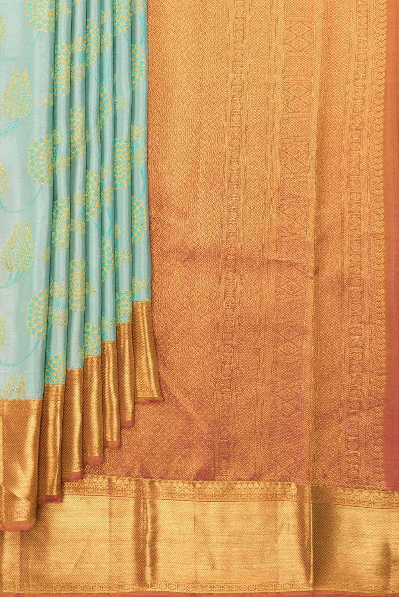 Light Green Dual Tone Kanchipuram Silk Saree - Image 2