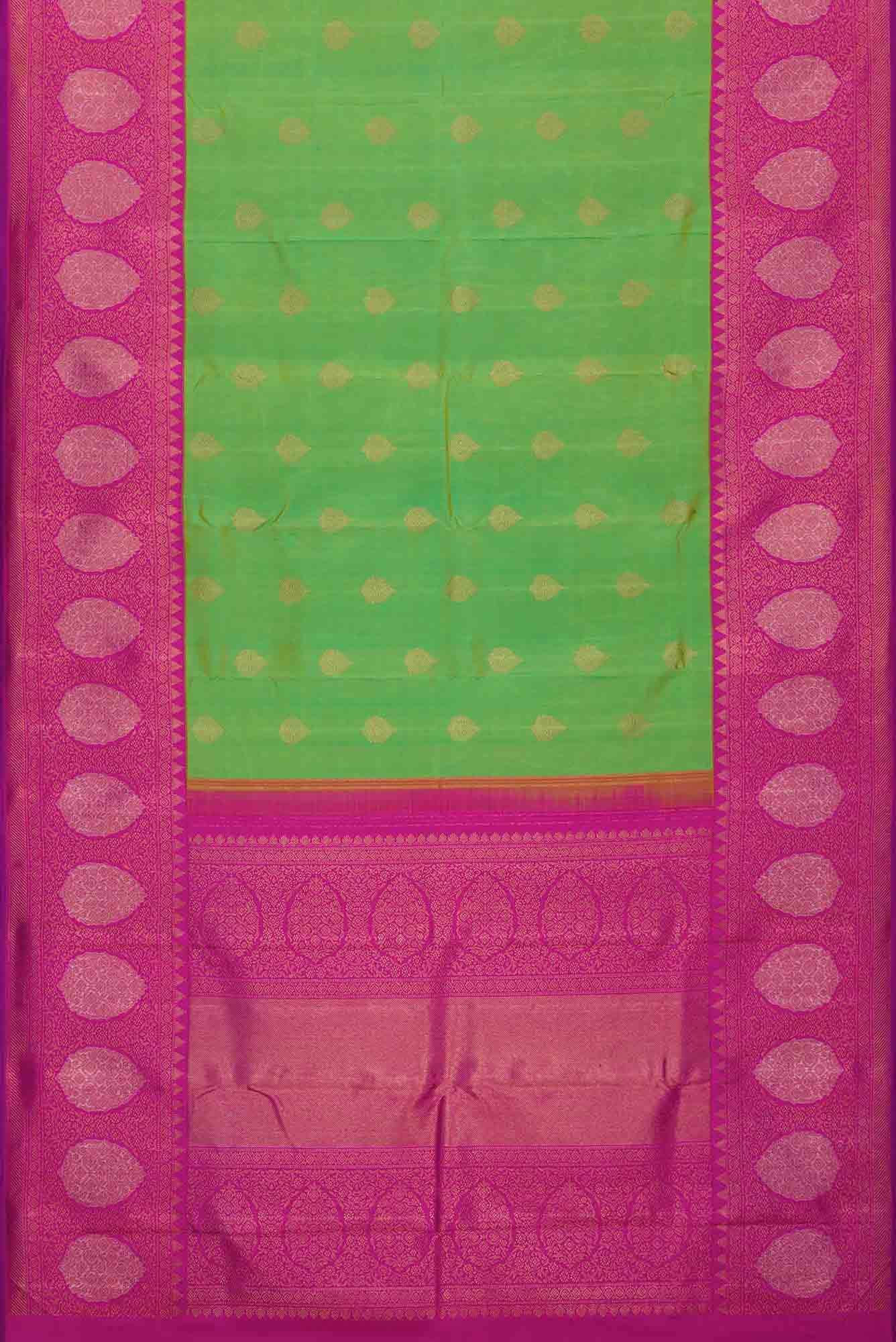 Pure Silk Pure Zari Light Green Dual Tone Kanjivaram Saree - Image 4