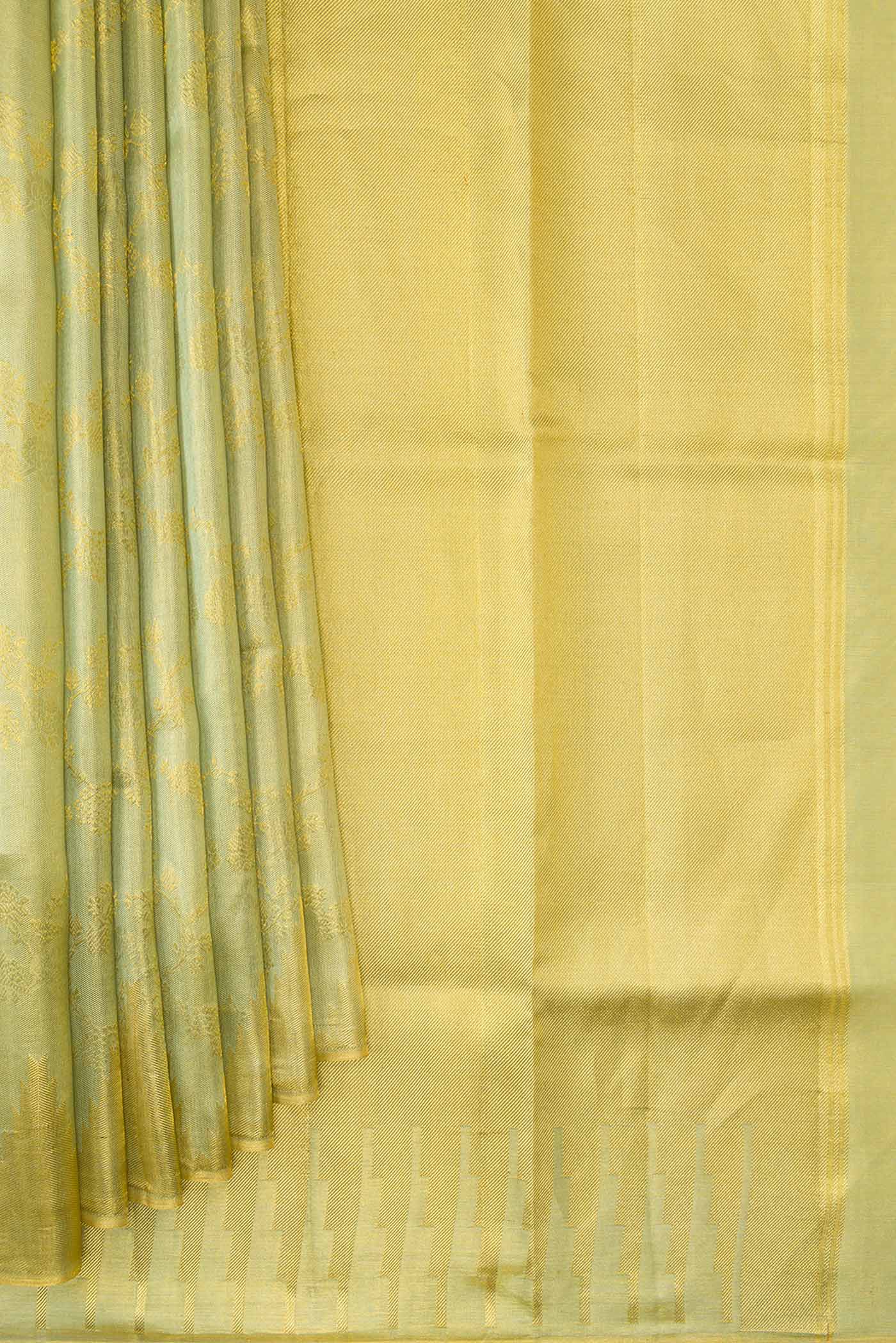 Light Green Dual Tone Kanchipuram Tissue Silk Saree - Image 4