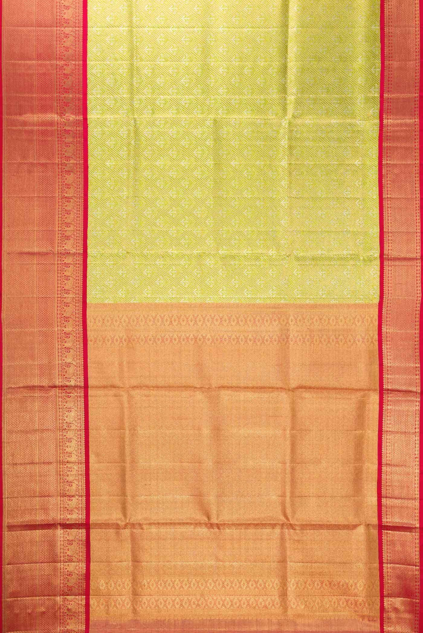 Light Green Dual Tone Kanjivaram Tissue Silk Saree - Image 4
