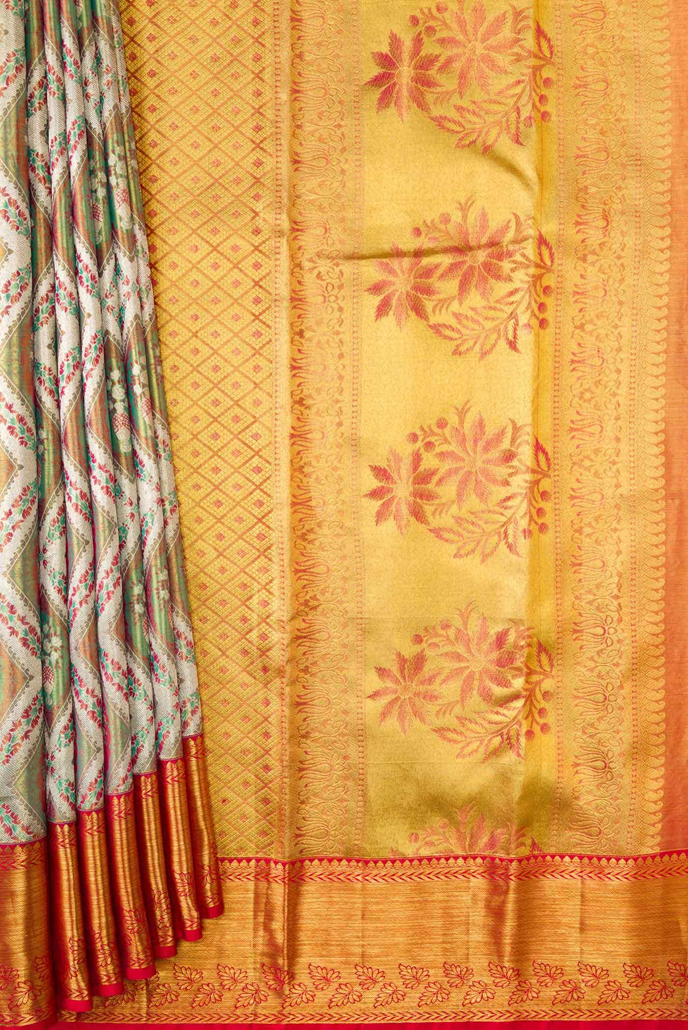 Light Green Dual Tone Kanjivaram Tissue Silk Saree - Image 2