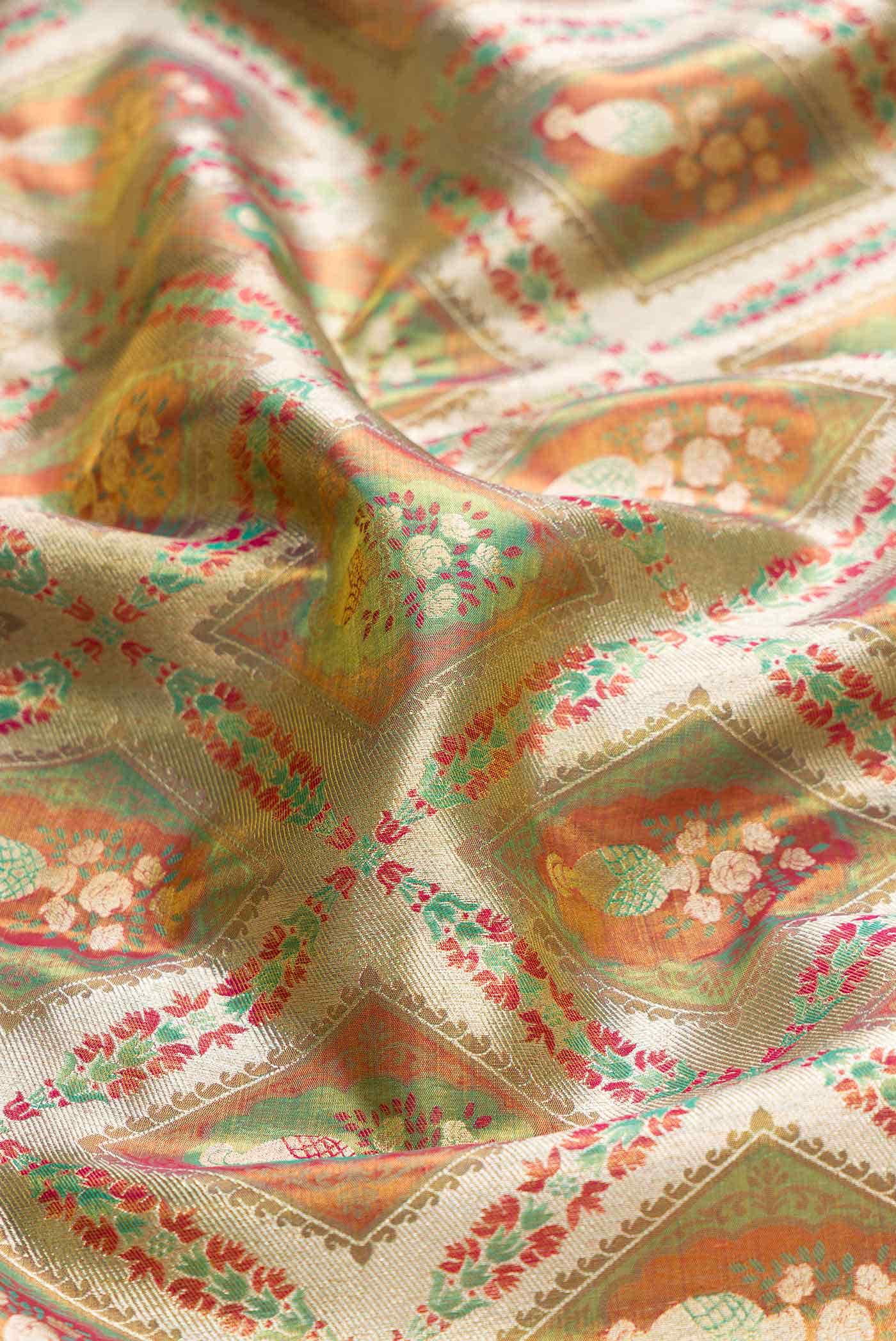 Light Green Dual Tone Kanjivaram Tissue Silk Saree - Image 3