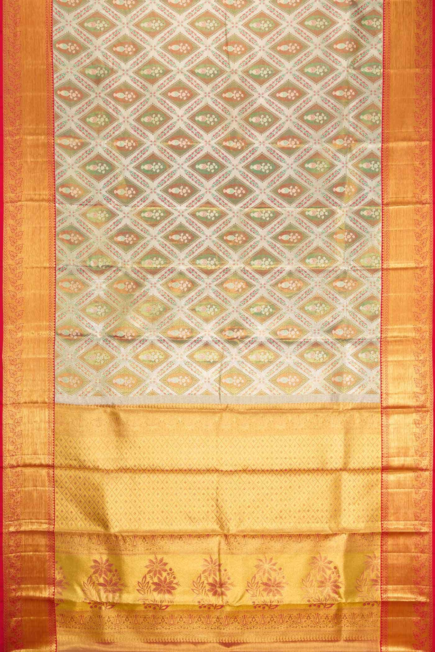 Light Green Dual Tone Kanjivaram Tissue Silk Saree - Image 4