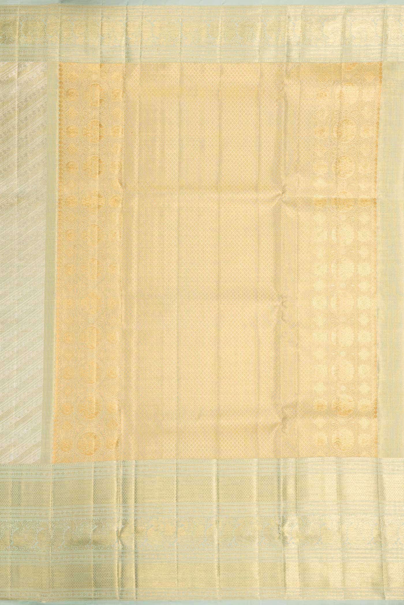 Light Green Dual Tone Kanjivaram Tissue Silk Saree - Image 5