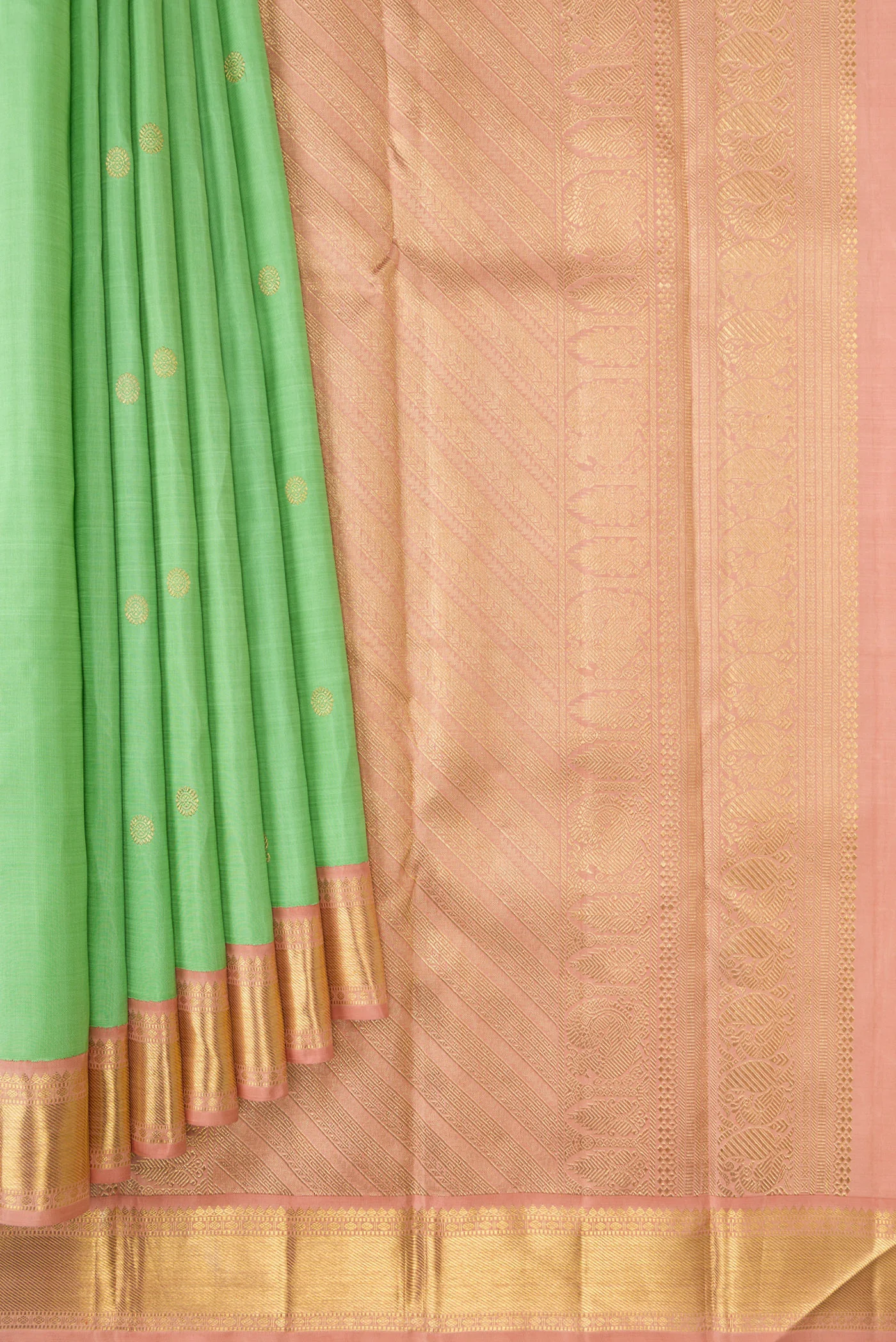 Pure Silk Pure Zari Light Green Kanjivaram Saree - Image 4
