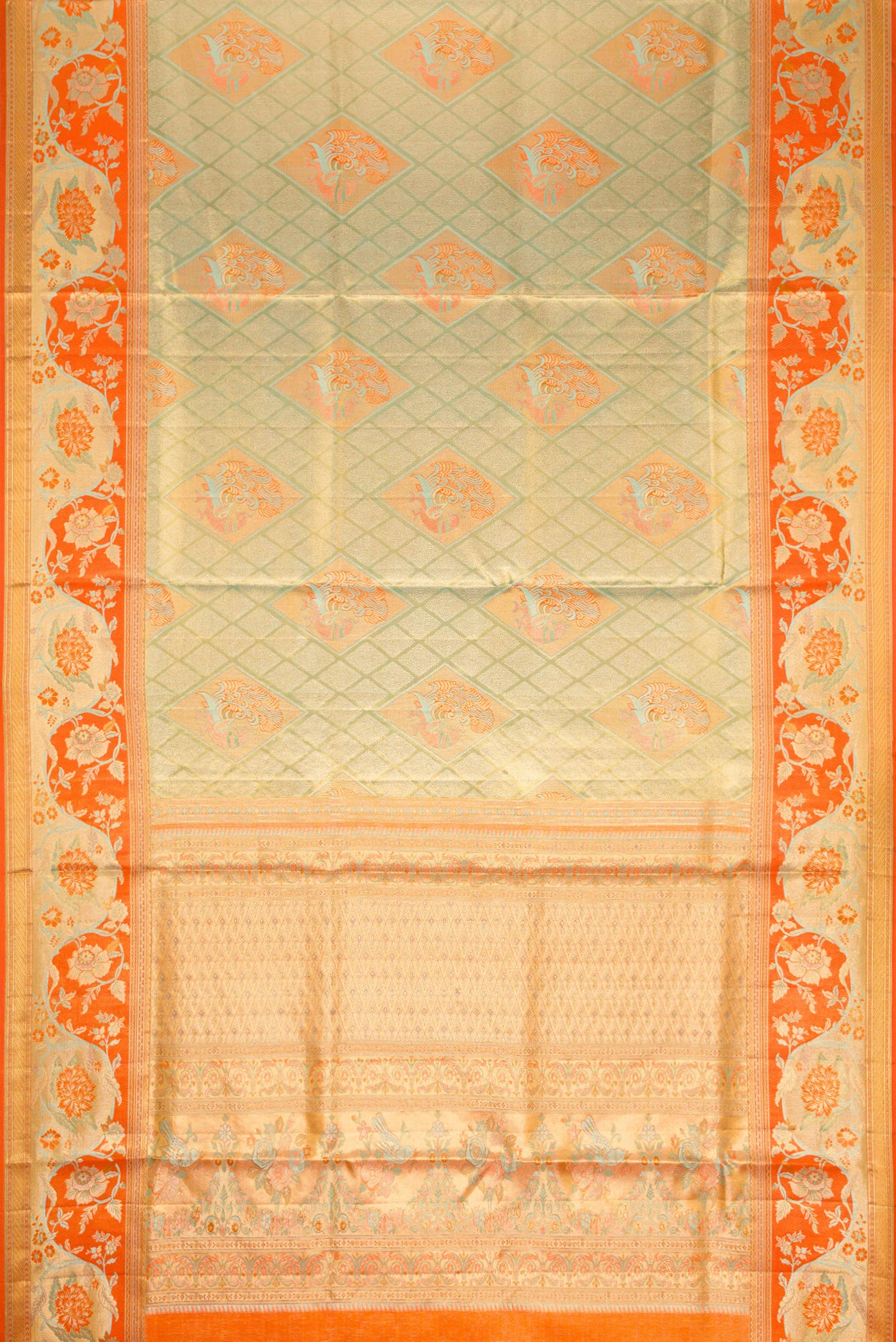Light Green Dual Tone Kanjivaram Tissue Silk Saree - Image 6