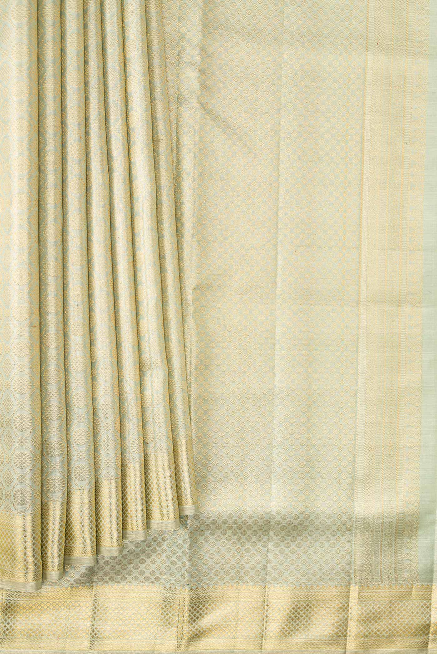 Mint Green with Gold Color Kanjivaram Tissue Silk Saree - Image 4