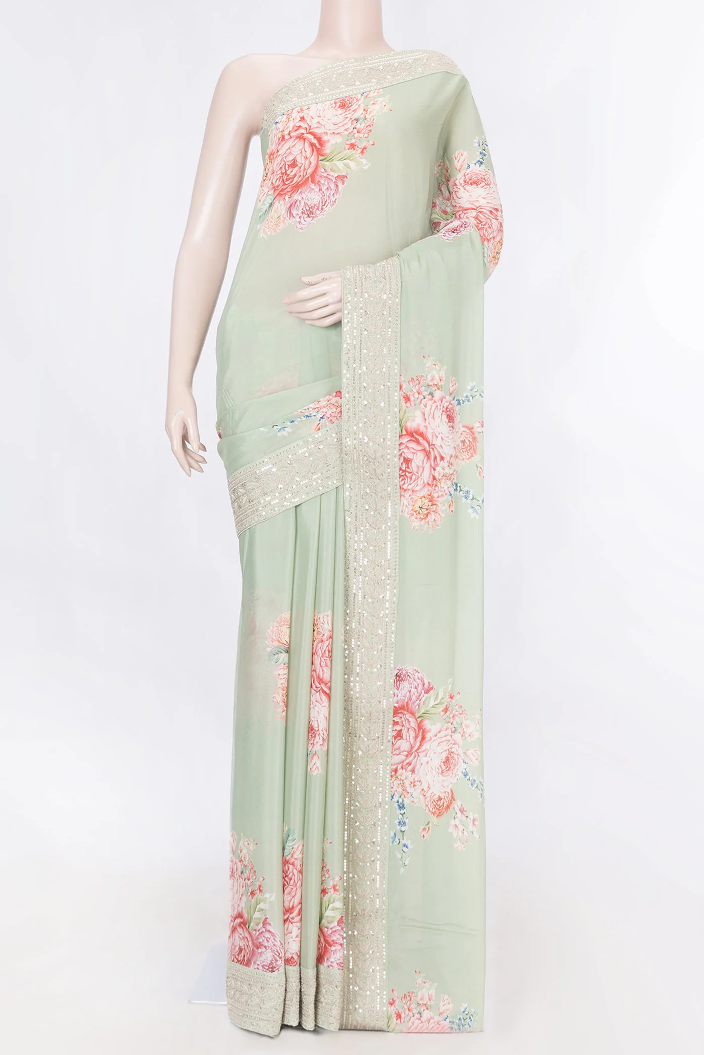 Light Green Dual Tone Mysore Crepe Saree