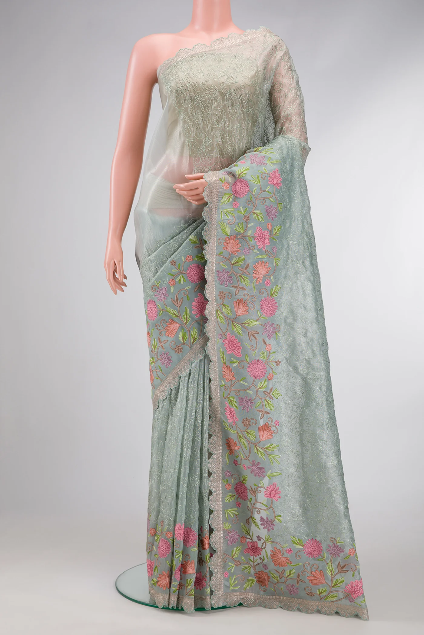 Grey Organza Silk Saree