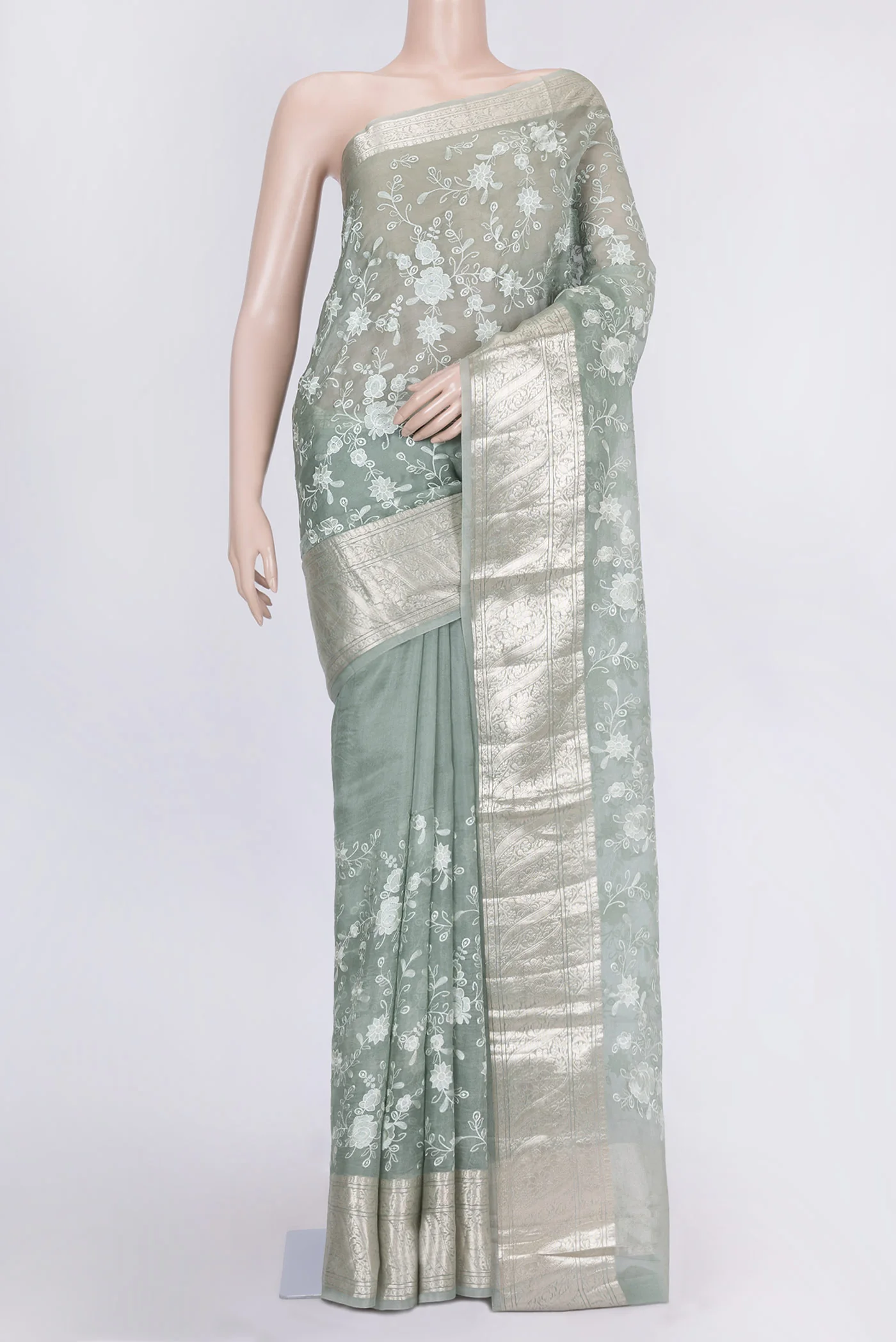 Grey Organza Silk Saree