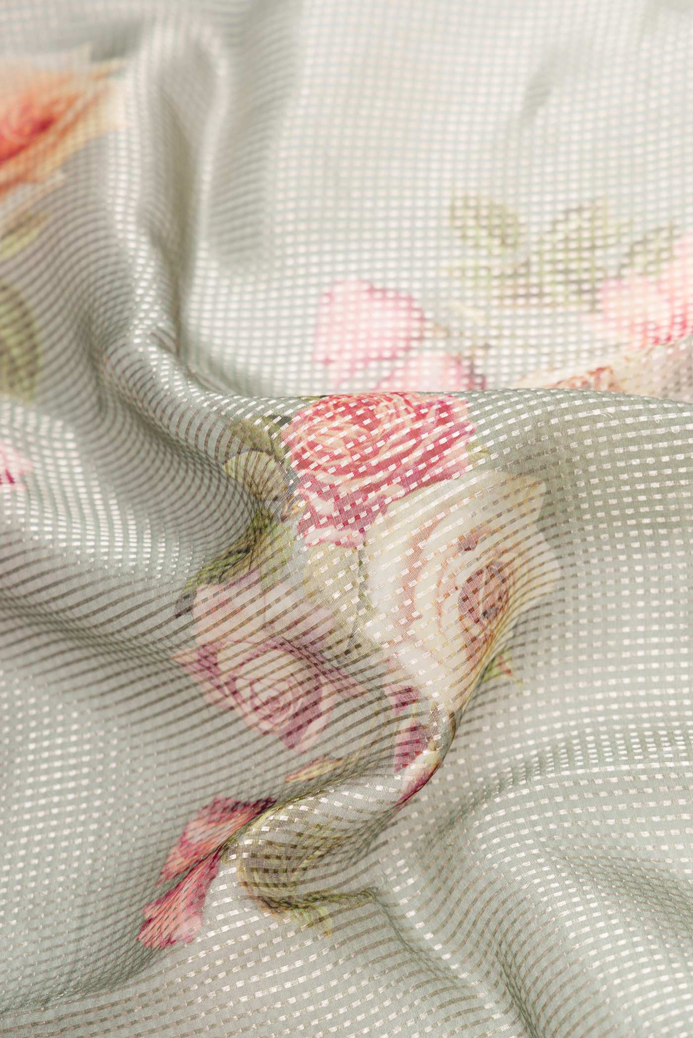 Light Green Dual Tone Organza Silk Saree - Image 2