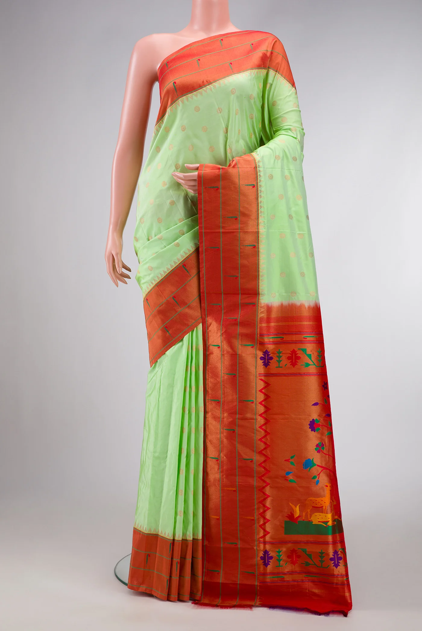 Light Green Paithani Silk Saree