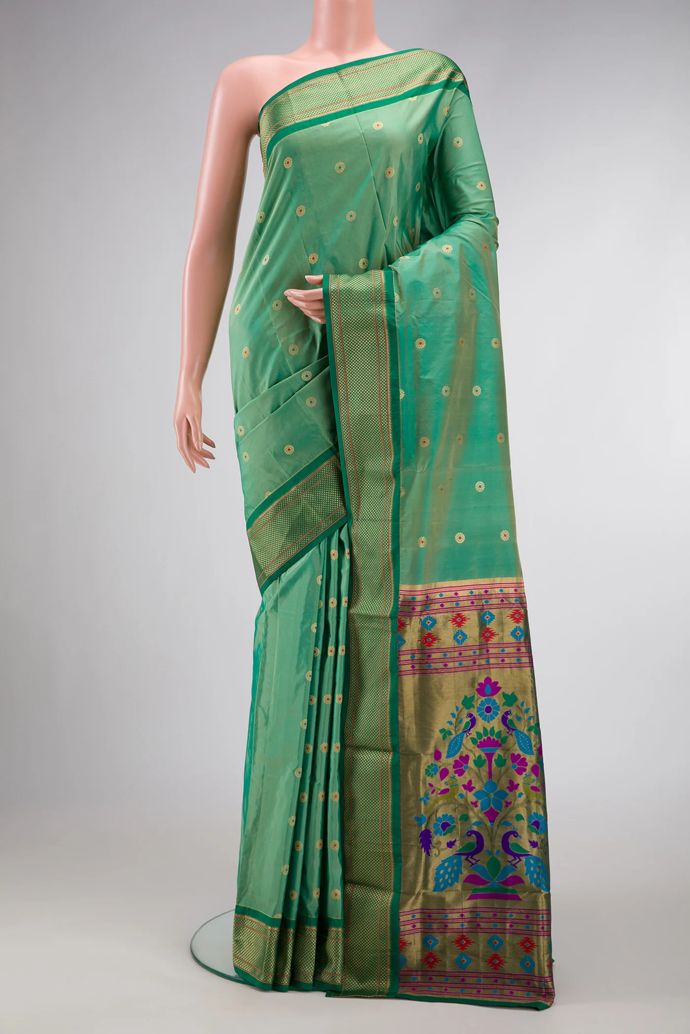 Light Green Blended Paithani Silk Saree