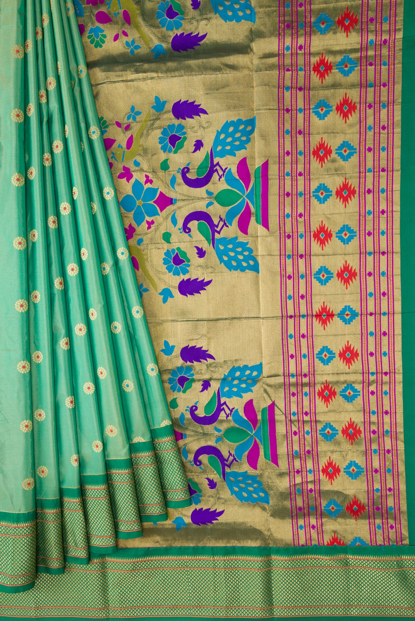 Light Green Blended Paithani Silk Saree - Image 4