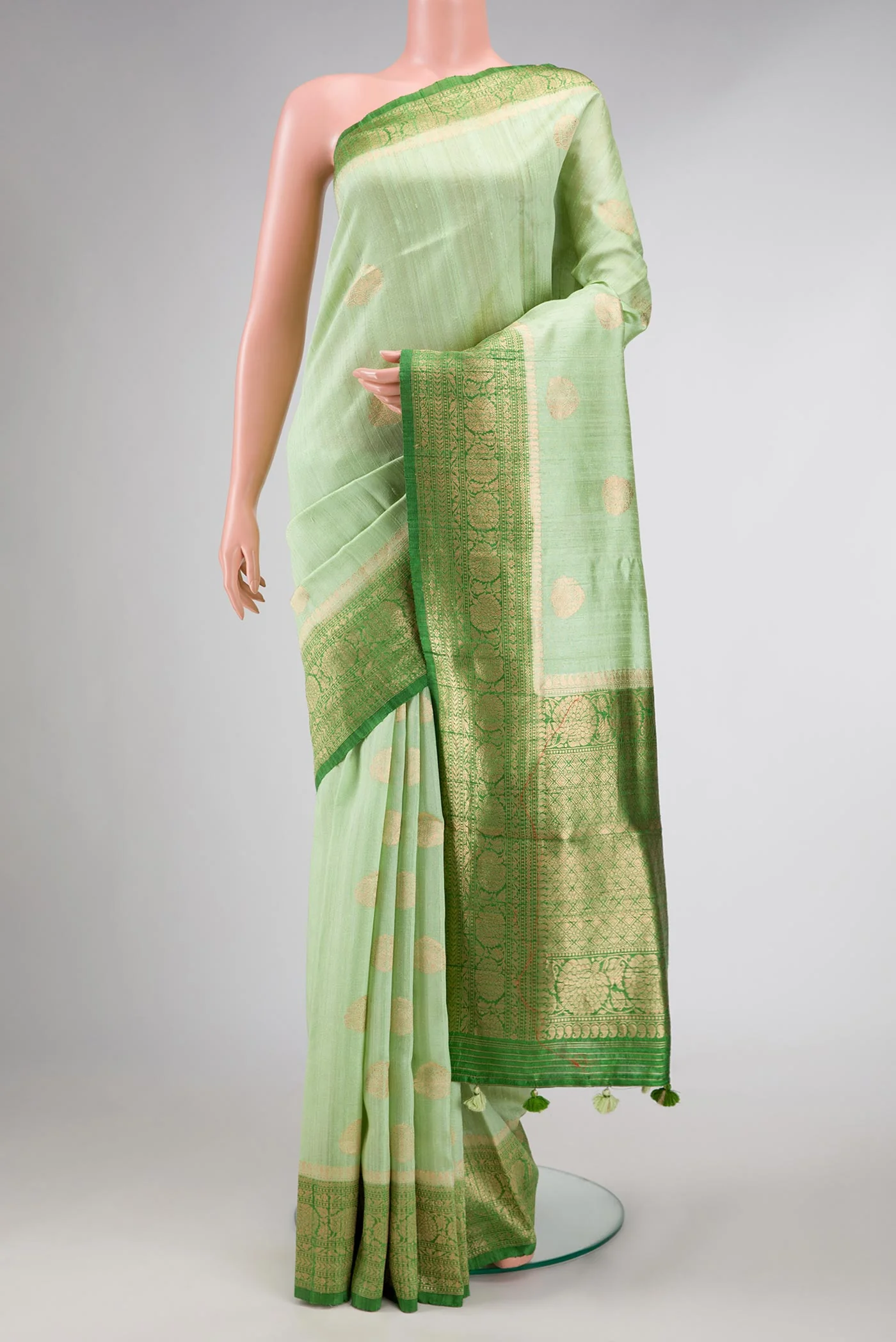 Light Green Dual Tone Raw Silk Saree