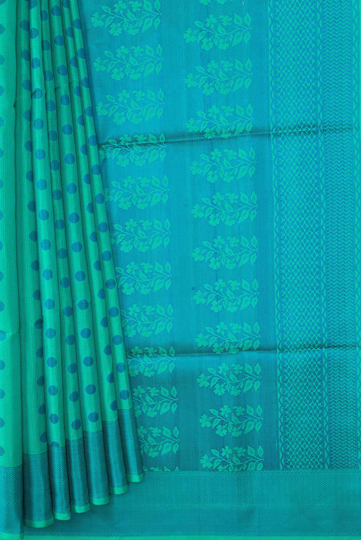 Sea Green Dual Tone Soft Silk Saree - Image 4