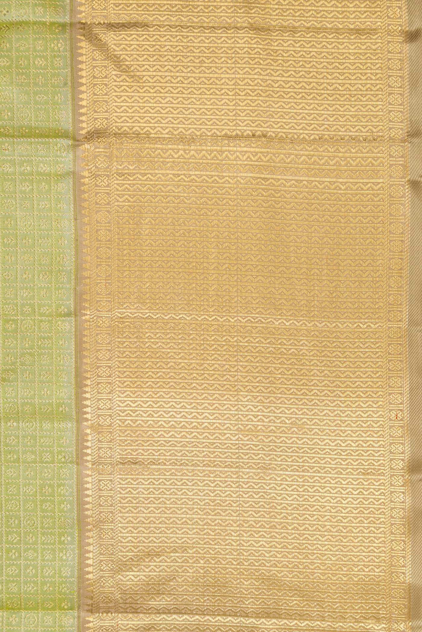 Pure Silk Pure Zari Light Green Kanjivaram Saree - Image 3
