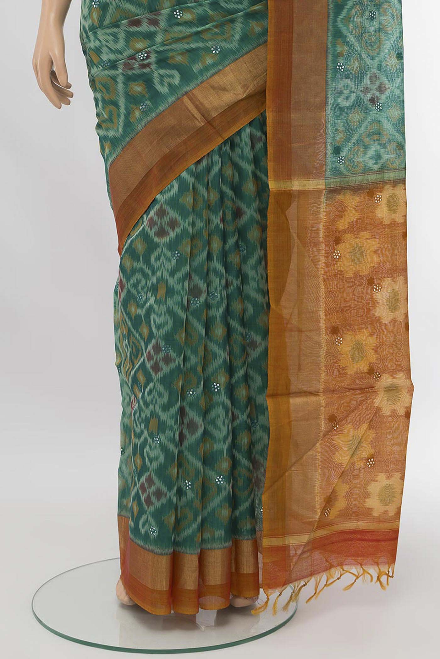 Green Silk Cotton Saree - Image 3