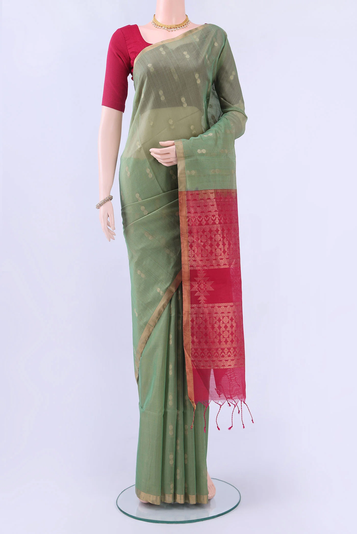 Light Green Kora Cotton Saree