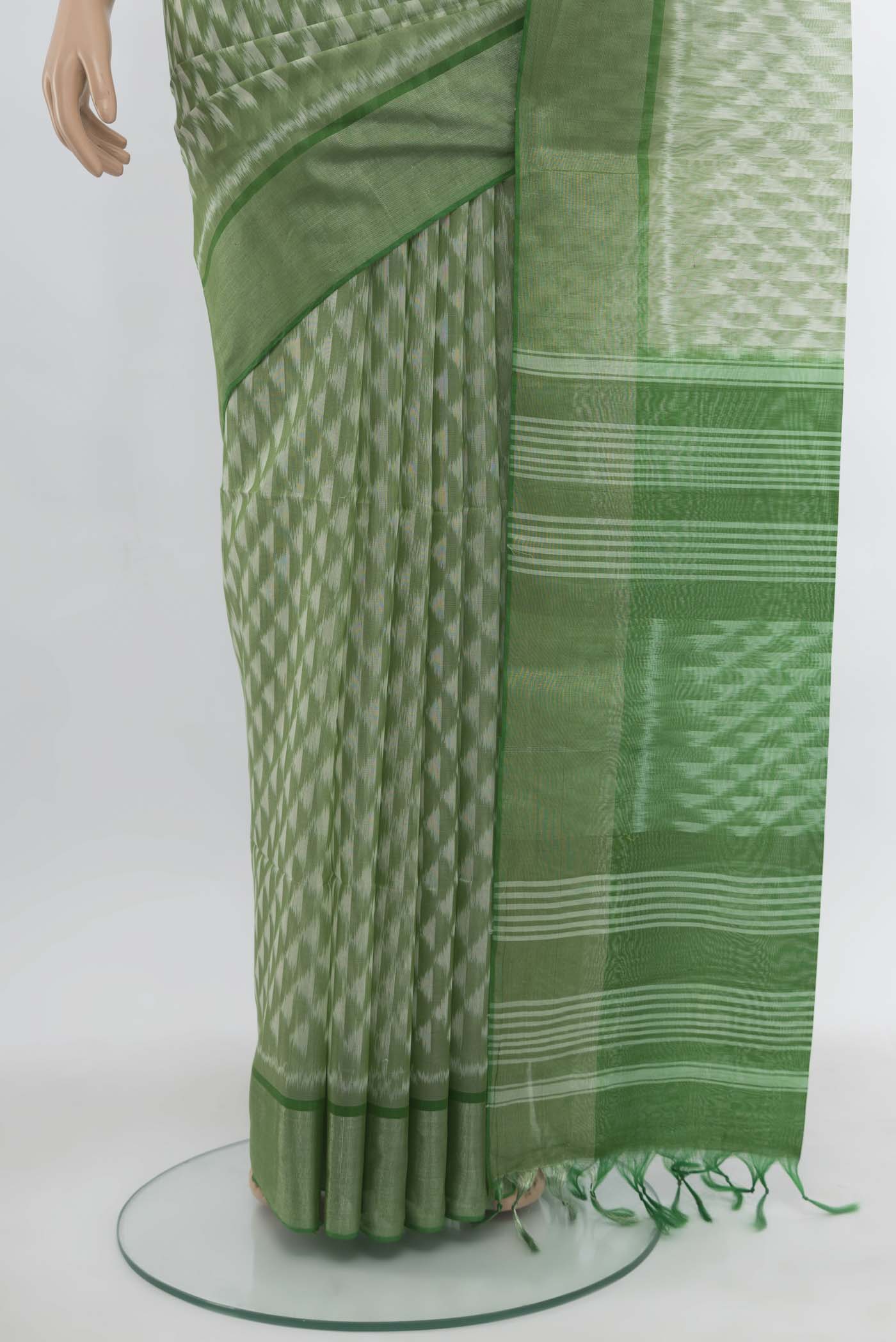 Sage Green Silk Cotton Saree - Image 3