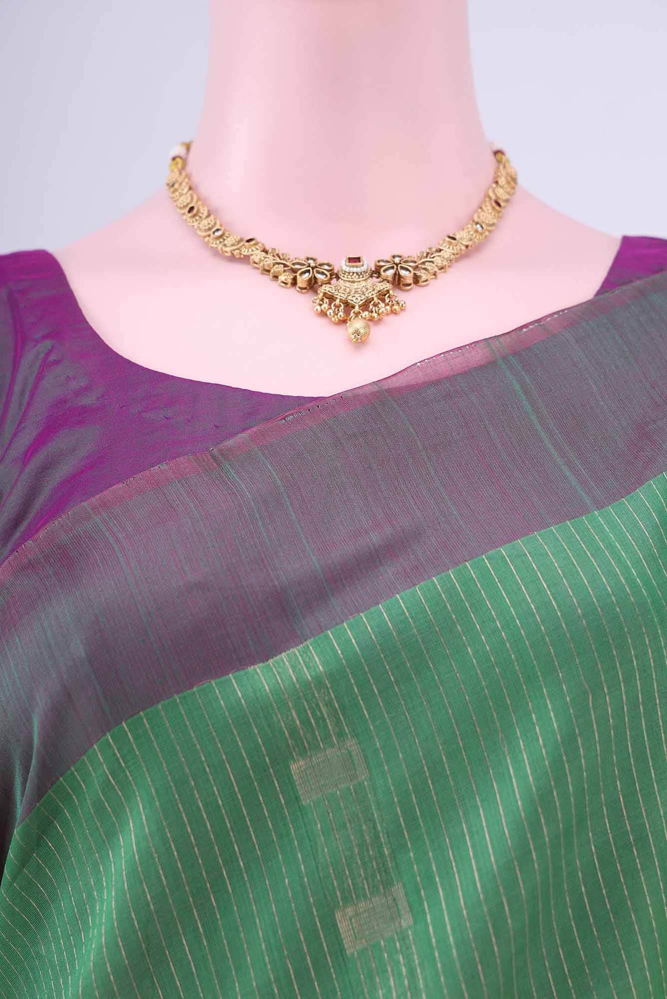 Light Green Kota Cotton Saree - Image 3