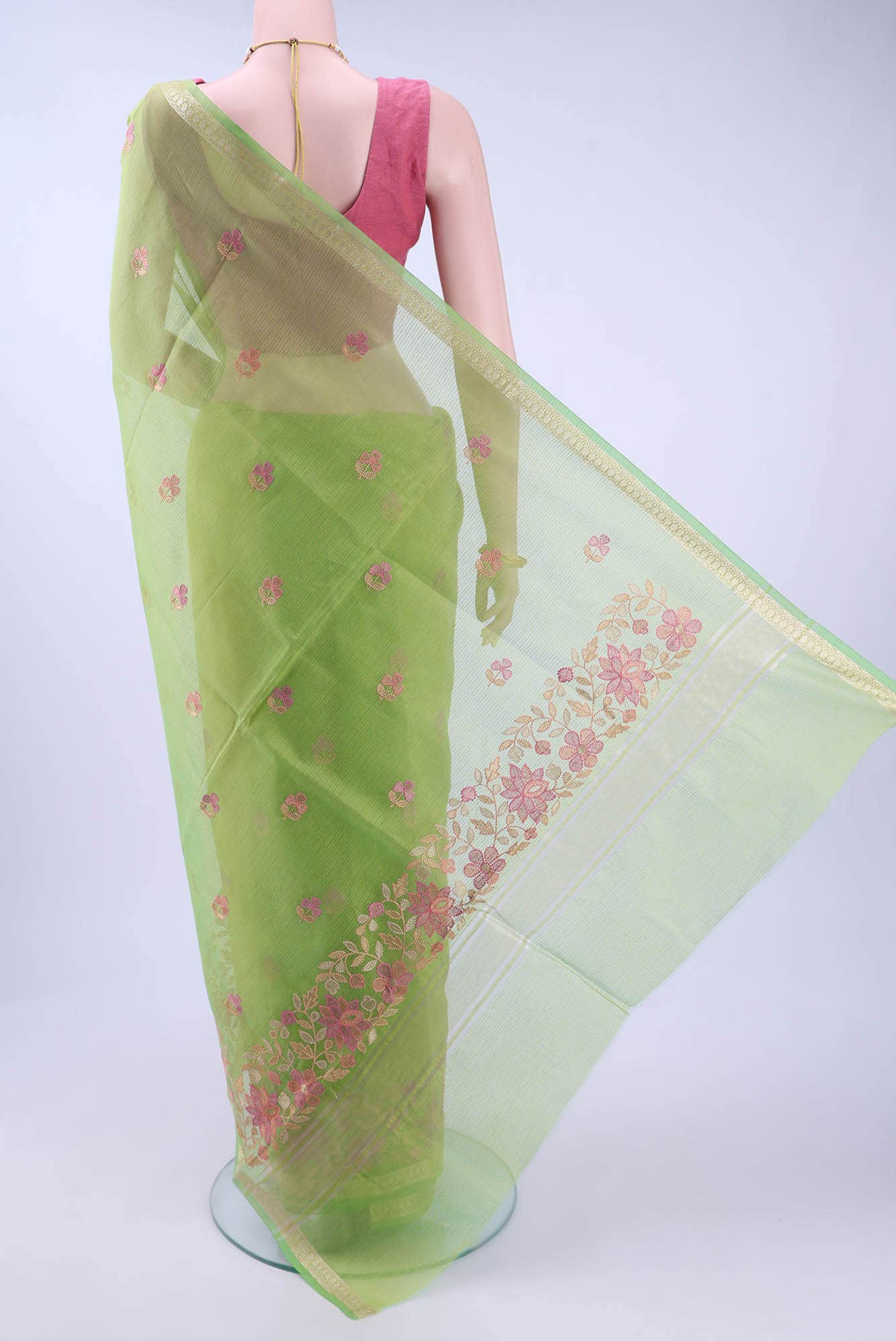 Light Green Kota Cotton Saree - Image 2