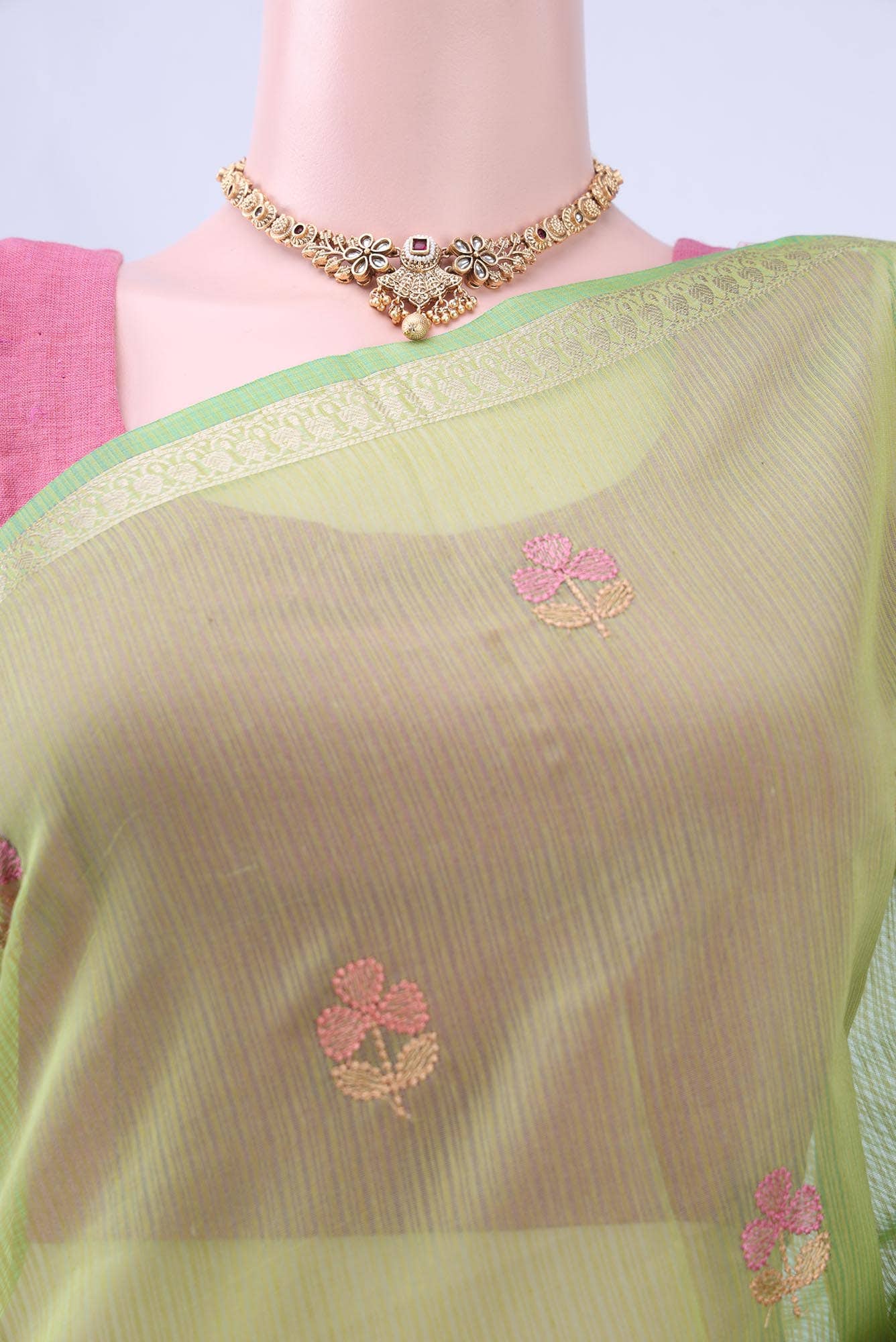 Light Green Kota Cotton Saree - Image 3